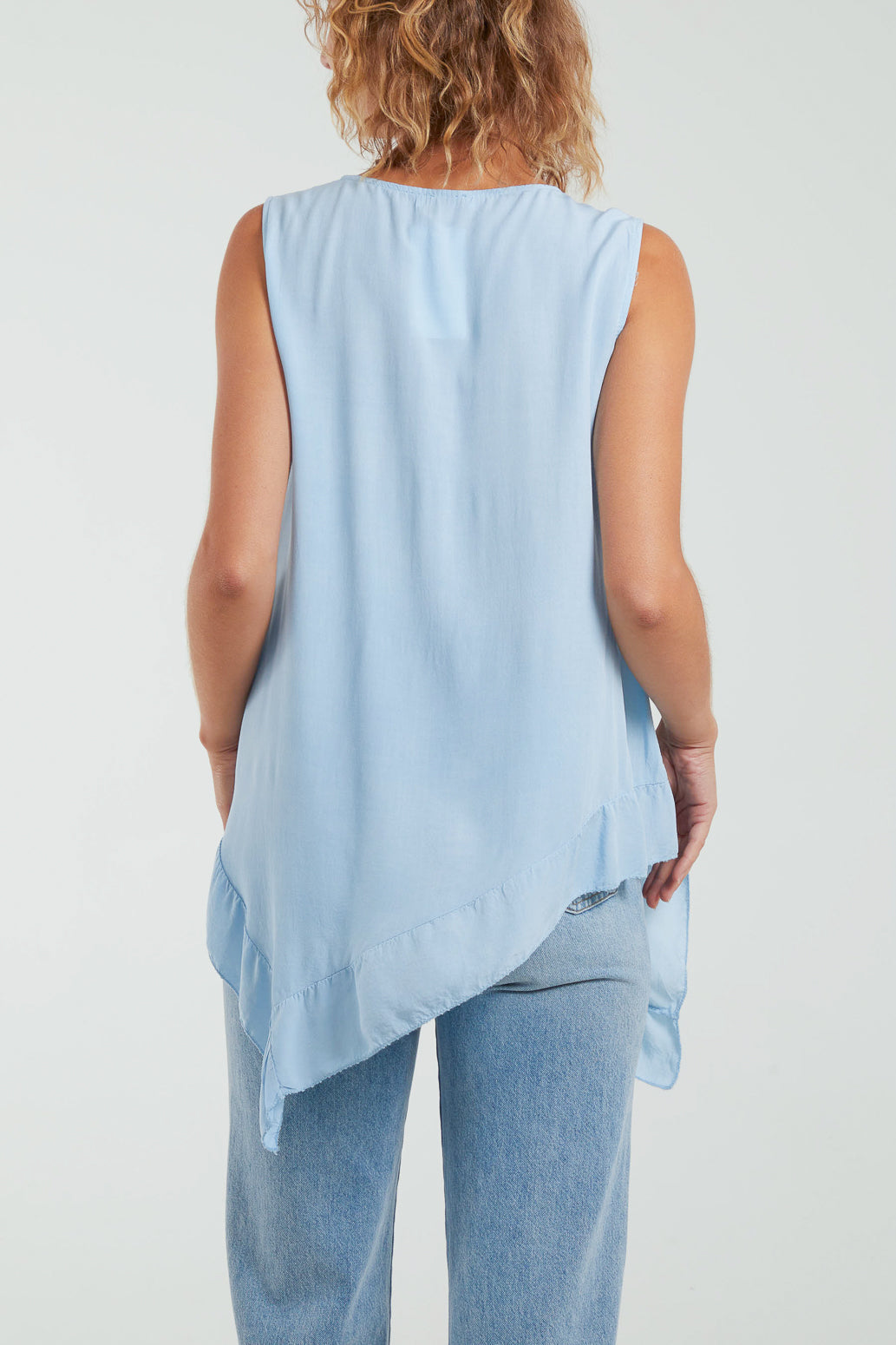 Sleeveless Asymmetric Frill Hem Necklace Top Tops WearAll