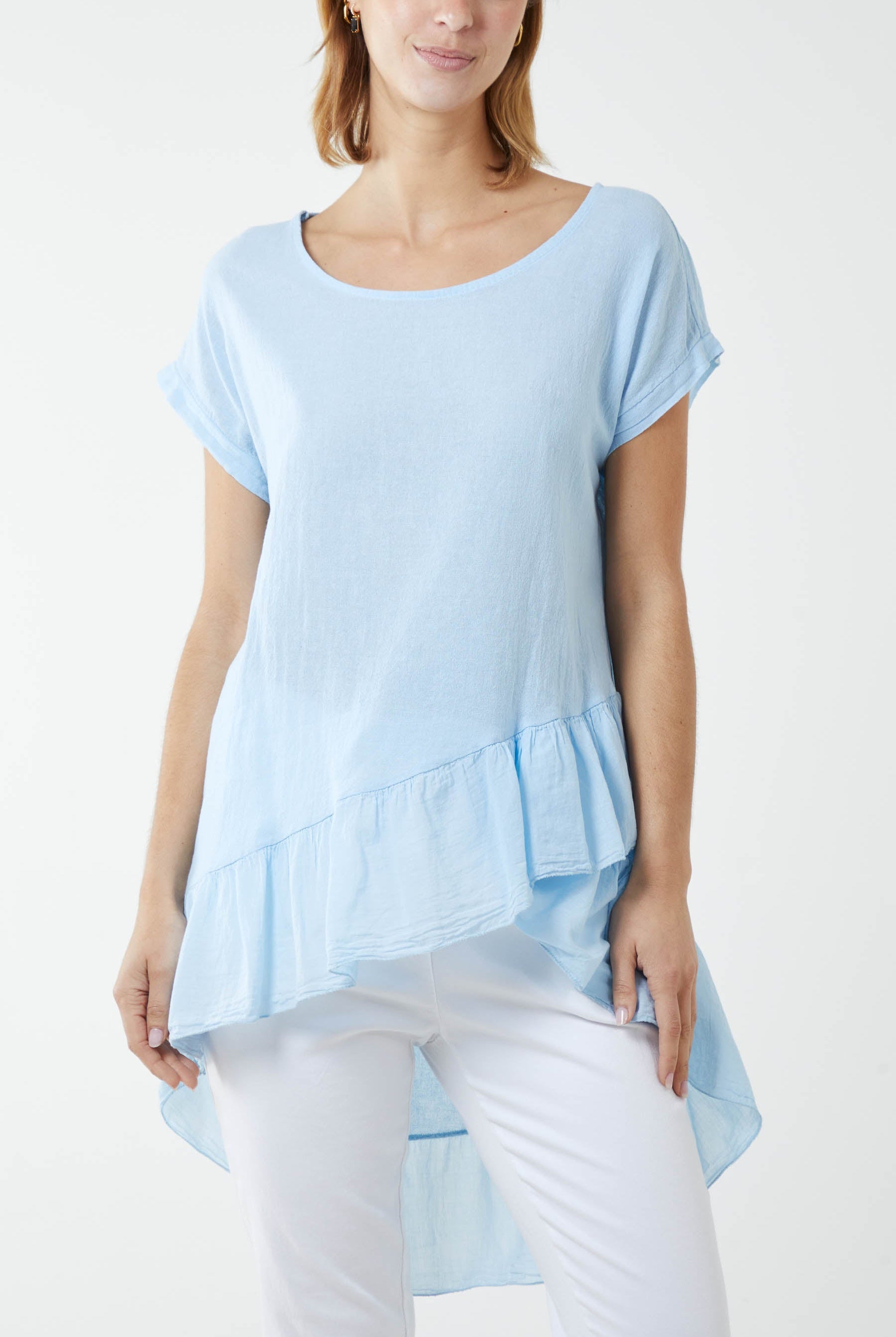 Oversized Dip Hem Cotton Blouse Blouses WearAll Light Blue One Size