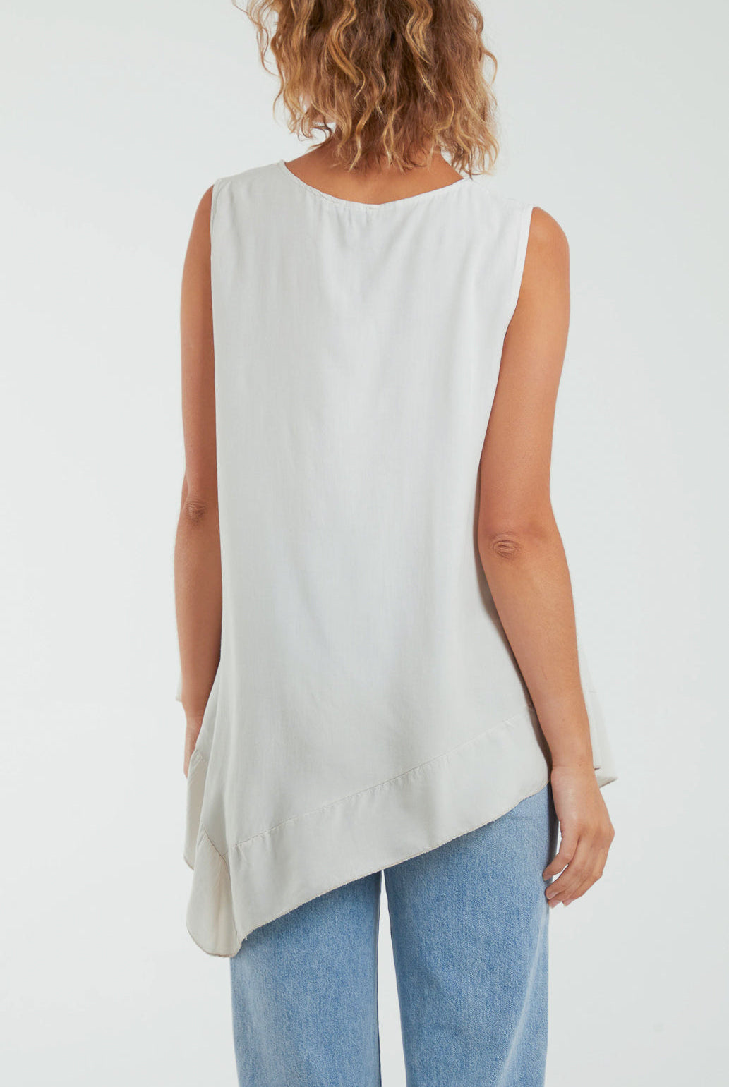 Sleeveless Asymmetric Frill Hem Necklace Top Tops WearAll