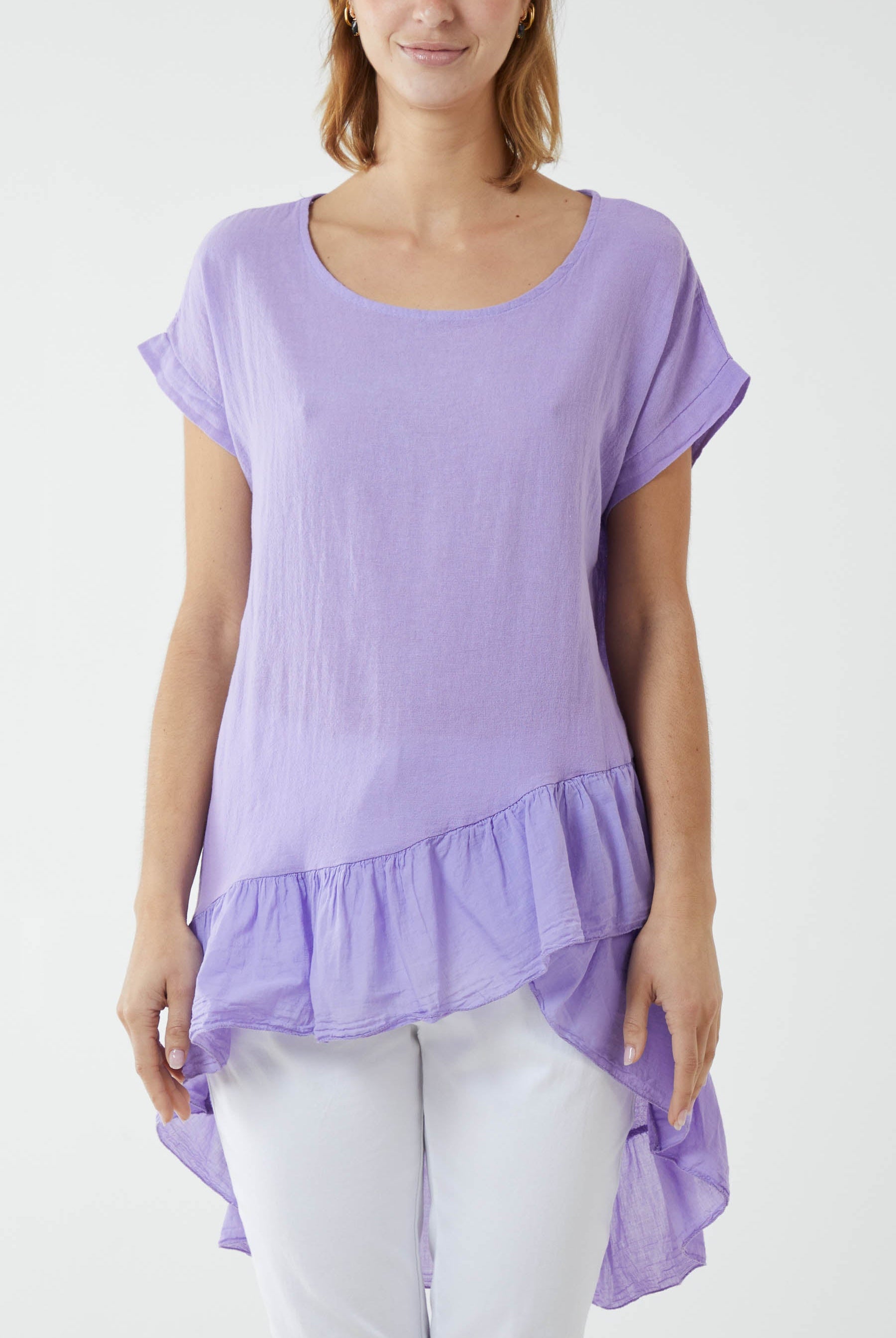 Oversized Dip Hem Cotton Blouse Blouses WearAll Lilac One Size