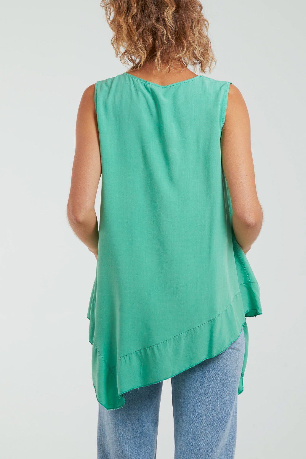 Sleeveless Asymmetric Frill Hem Necklace Top Tops WearAll