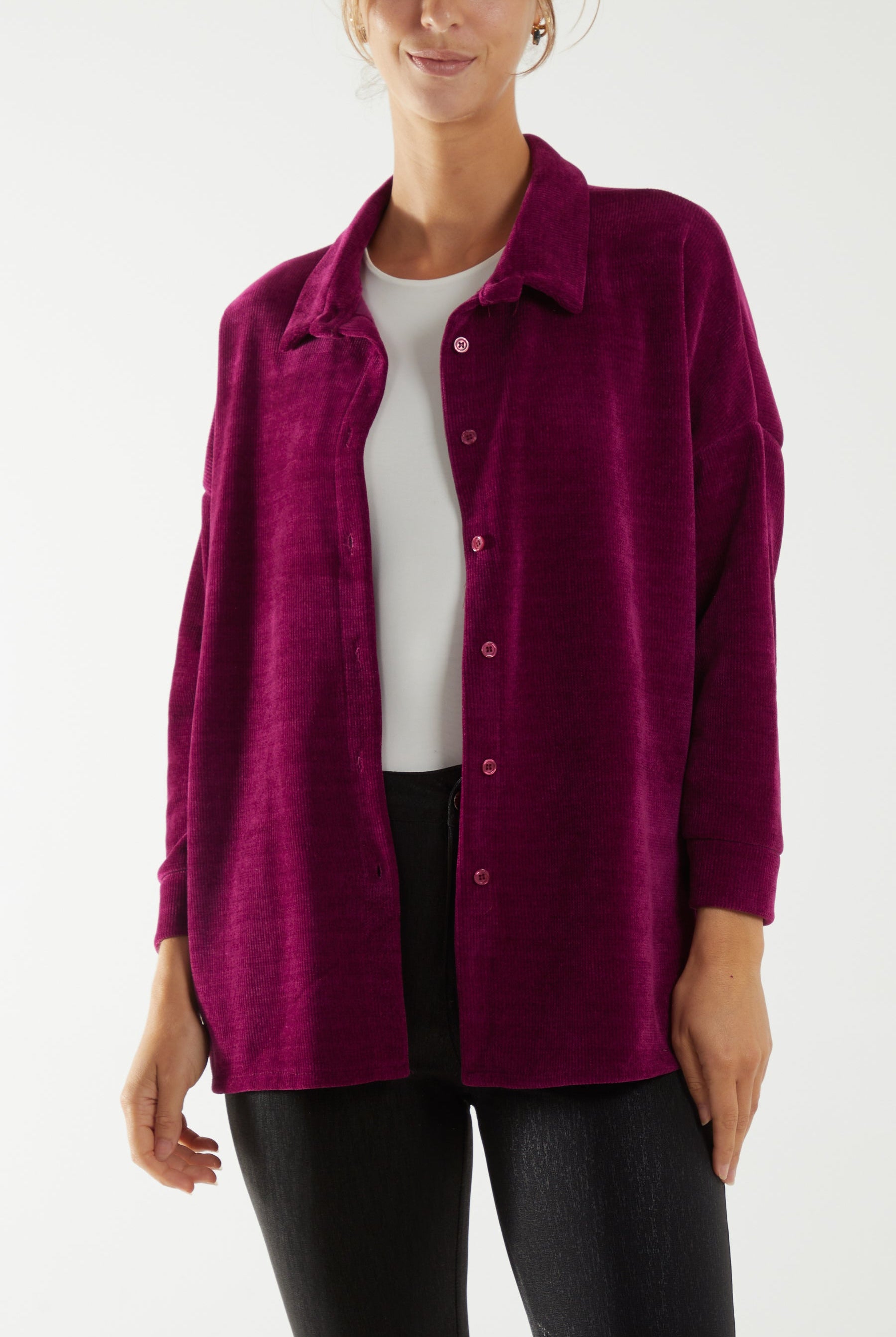 Oversized Corduroy Shirt Jackets WearAll Magenta One Size