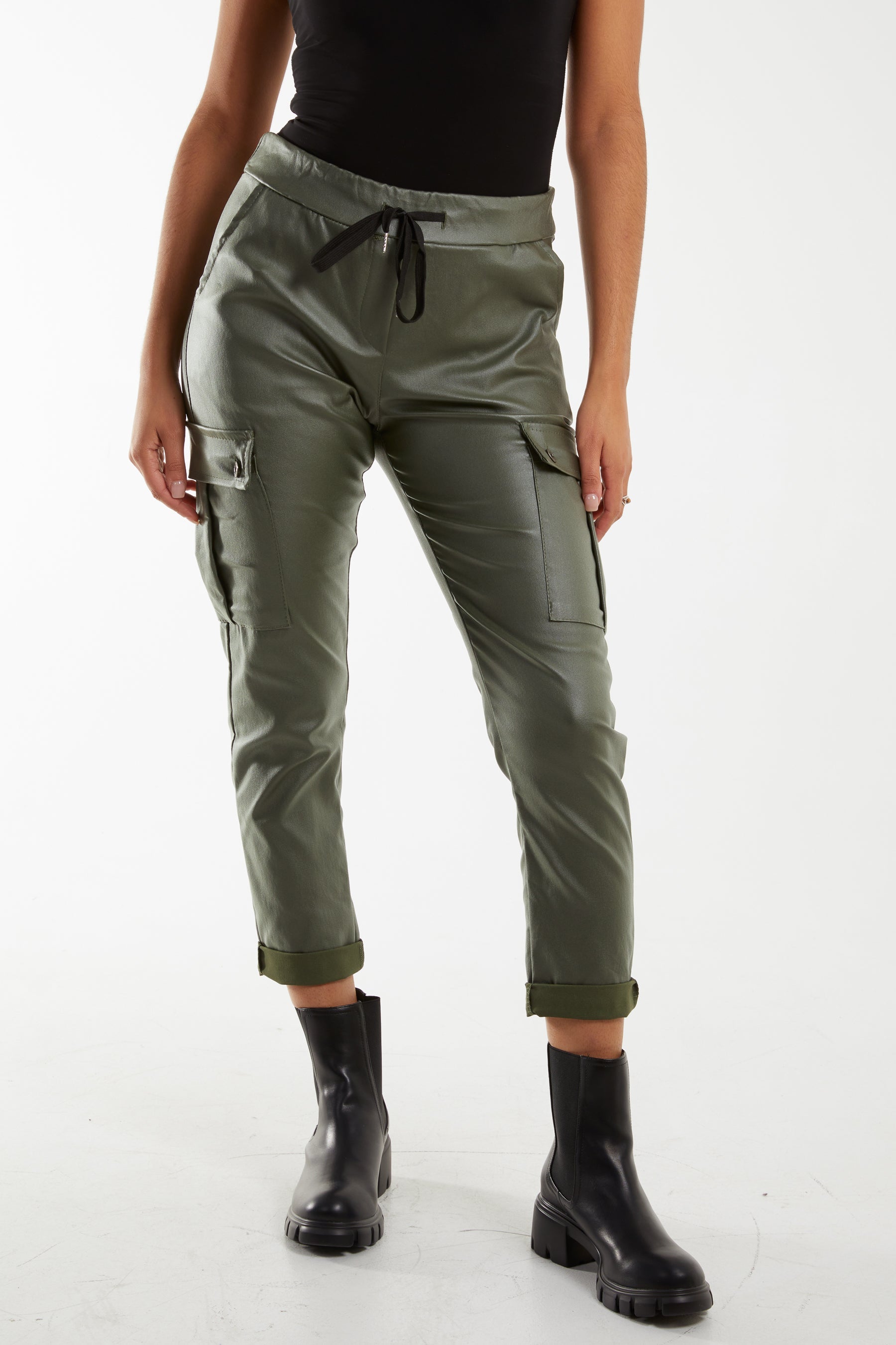 Magic Super Stretch PU Coated Cargo Trouser Trousers WearAll Khaki One Size