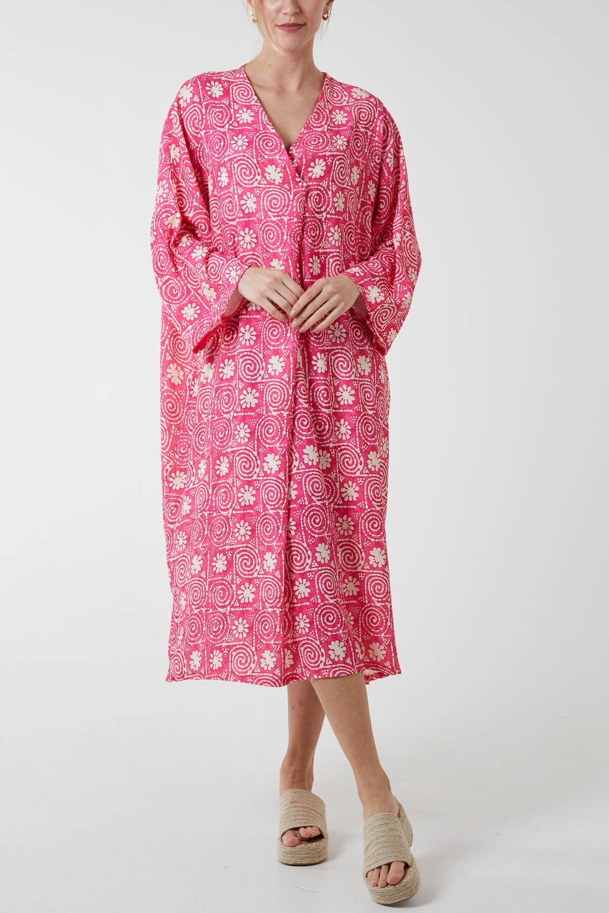 Mosaic Pattern Tunic Midi Dress DMF2 WearAll Hot Pink One Size
