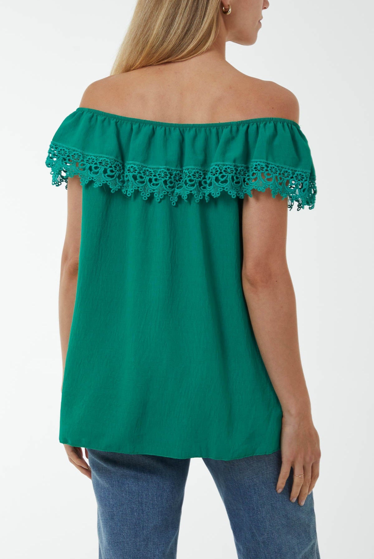 Laced Detail Frill Bardot Top Tops WearAll