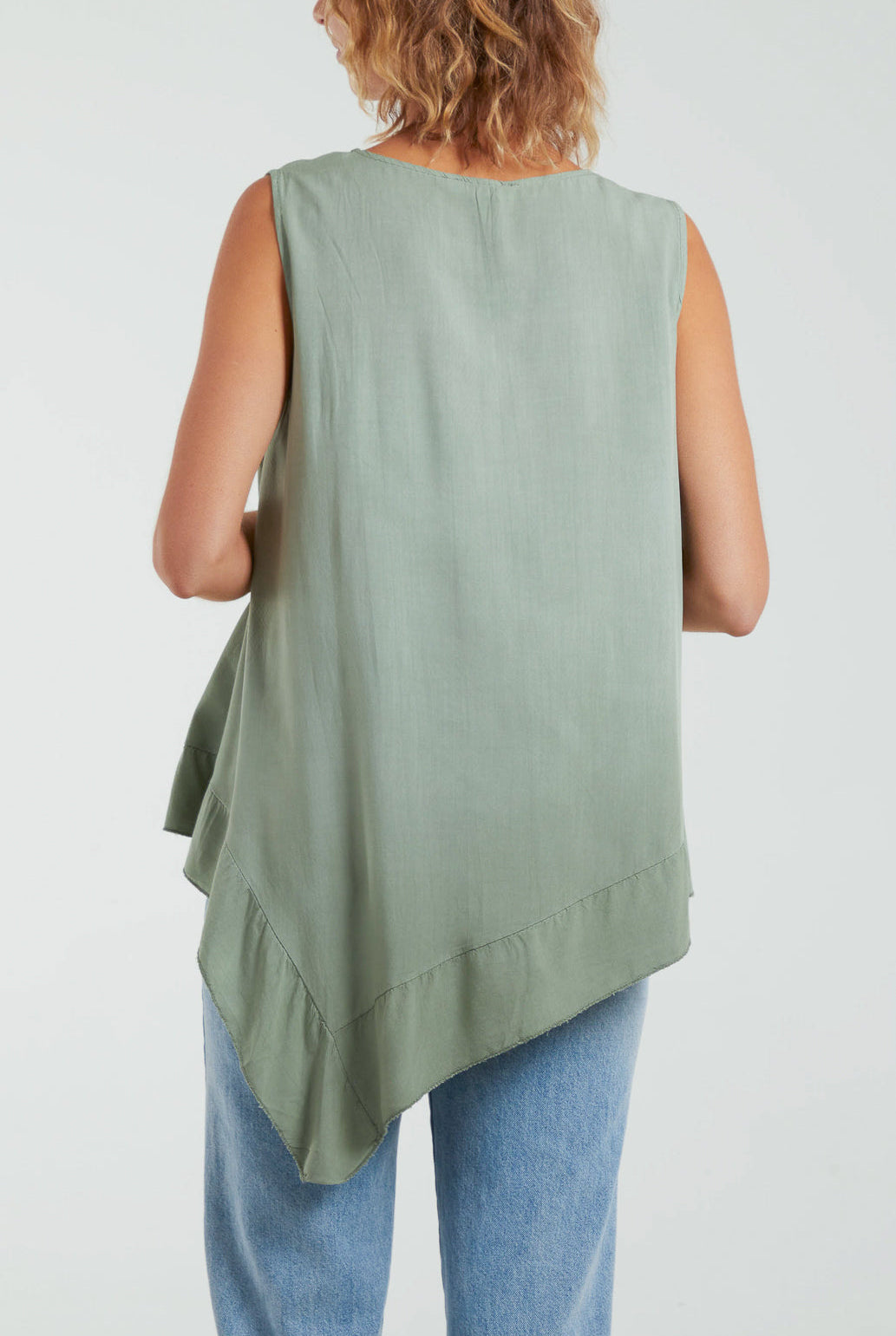 Sleeveless Asymmetric Frill Hem Necklace Top Tops WearAll