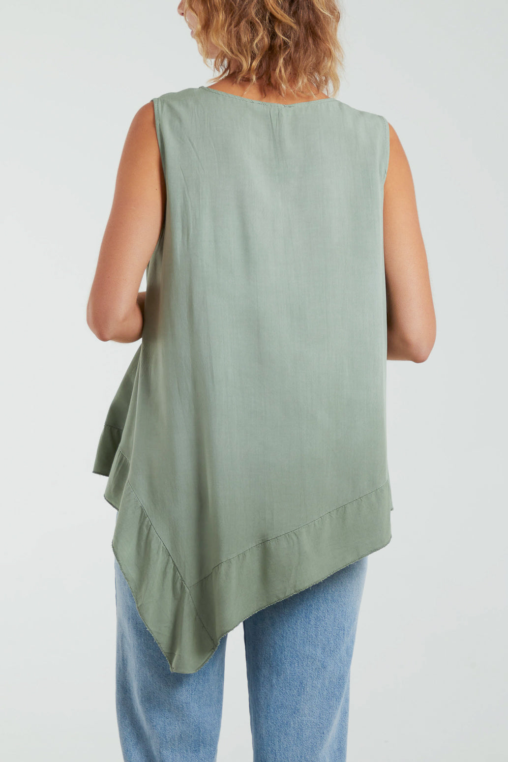 Sleeveless Asymmetric Frill Hem Necklace Top Tops WearAll