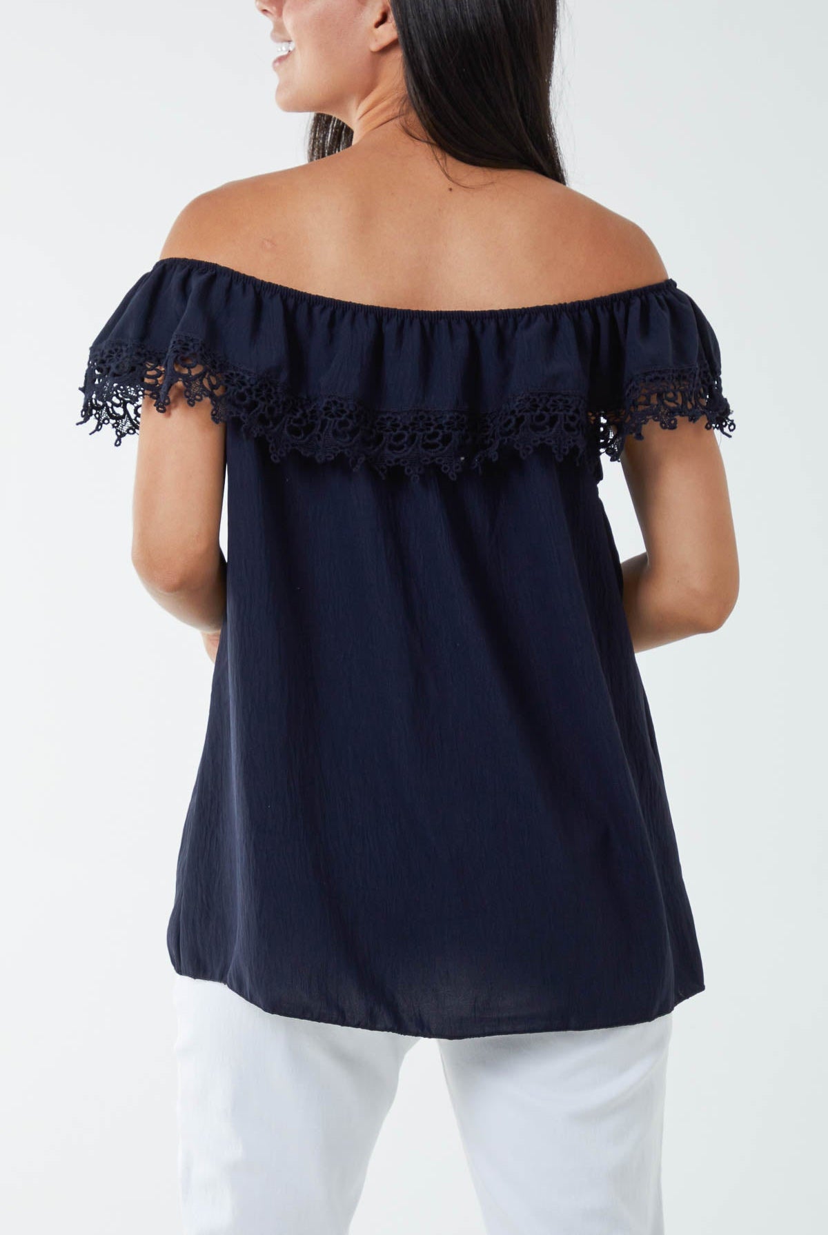 Laced Detail Frill Bardot Top Tops WearAll