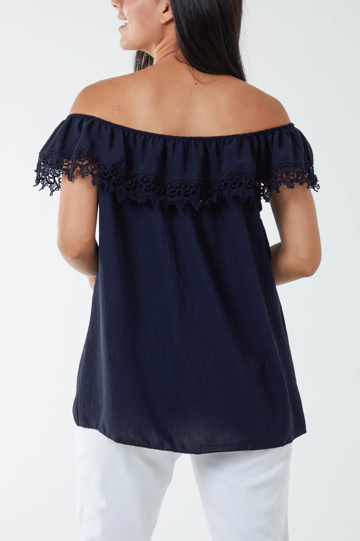 Laced Detail Frill Bardot Top Tops WearAll