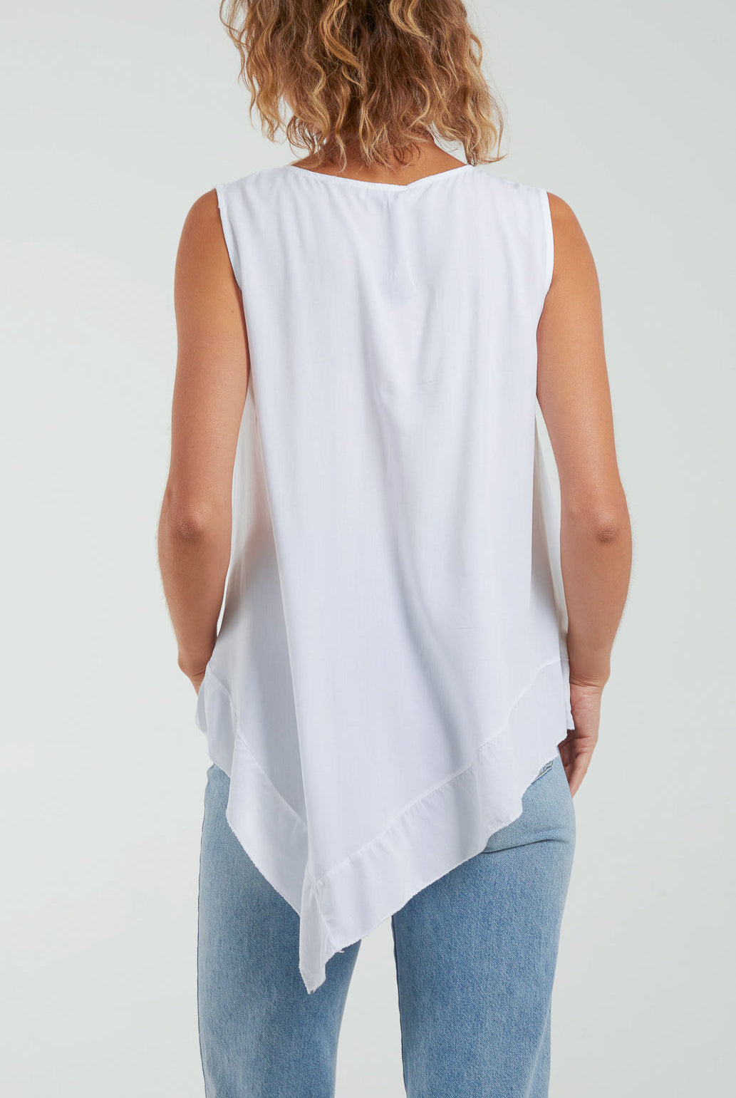 Sleeveless Asymmetric Frill Hem Necklace Top Tops WearAll