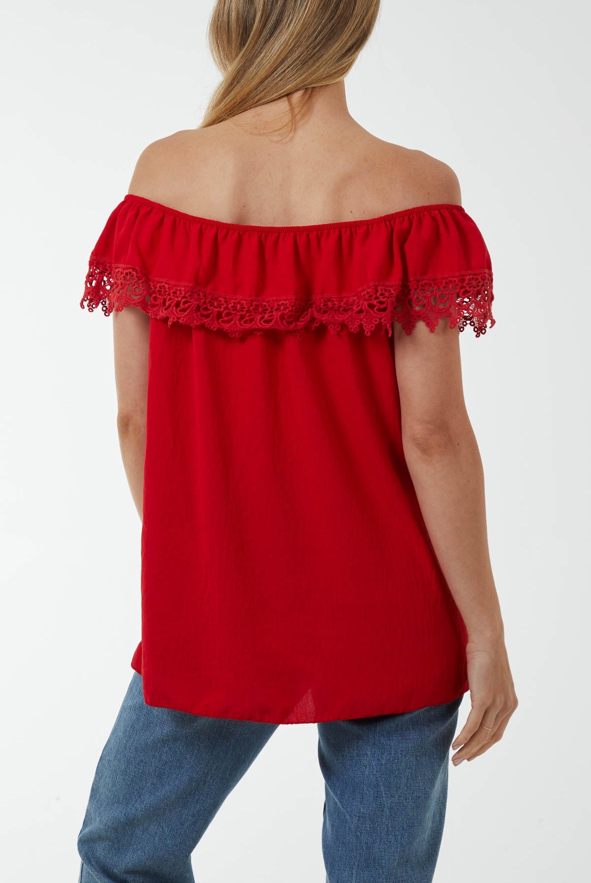 Laced Detail Frill Bardot Top Tops WearAll