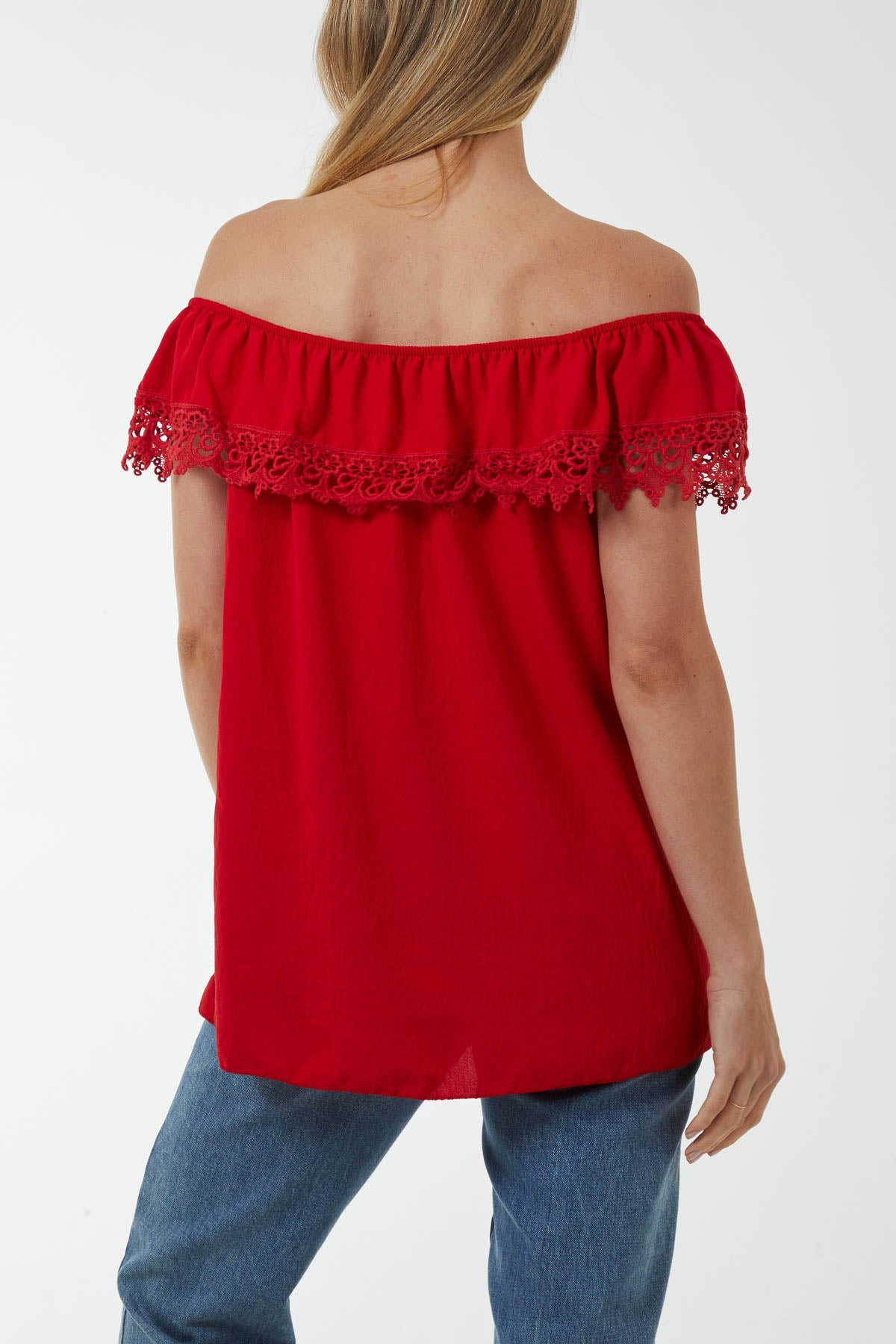 Laced Detail Frill Bardot Top Tops WearAll