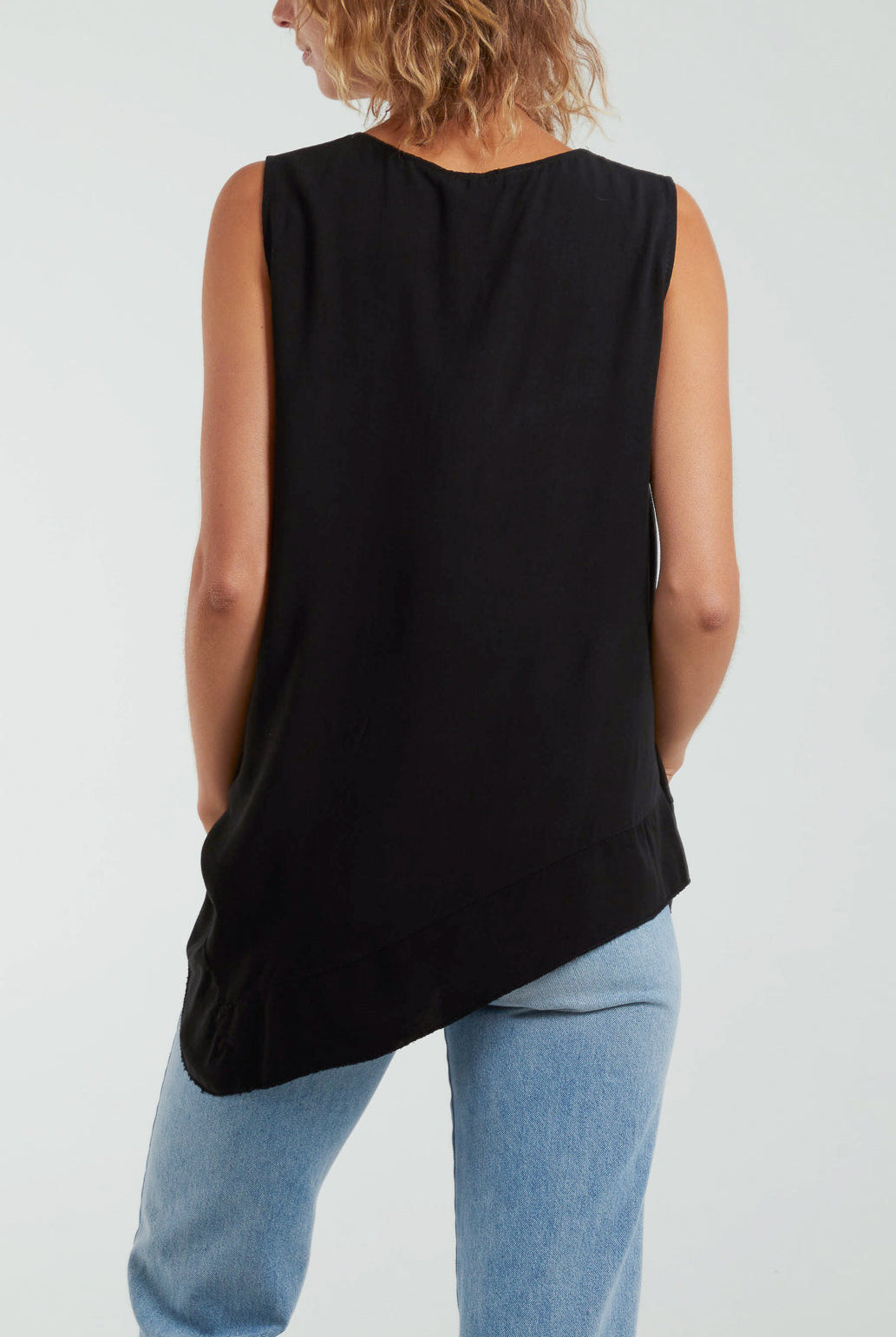Sleeveless Asymmetric Frill Hem Necklace Top Tops WearAll