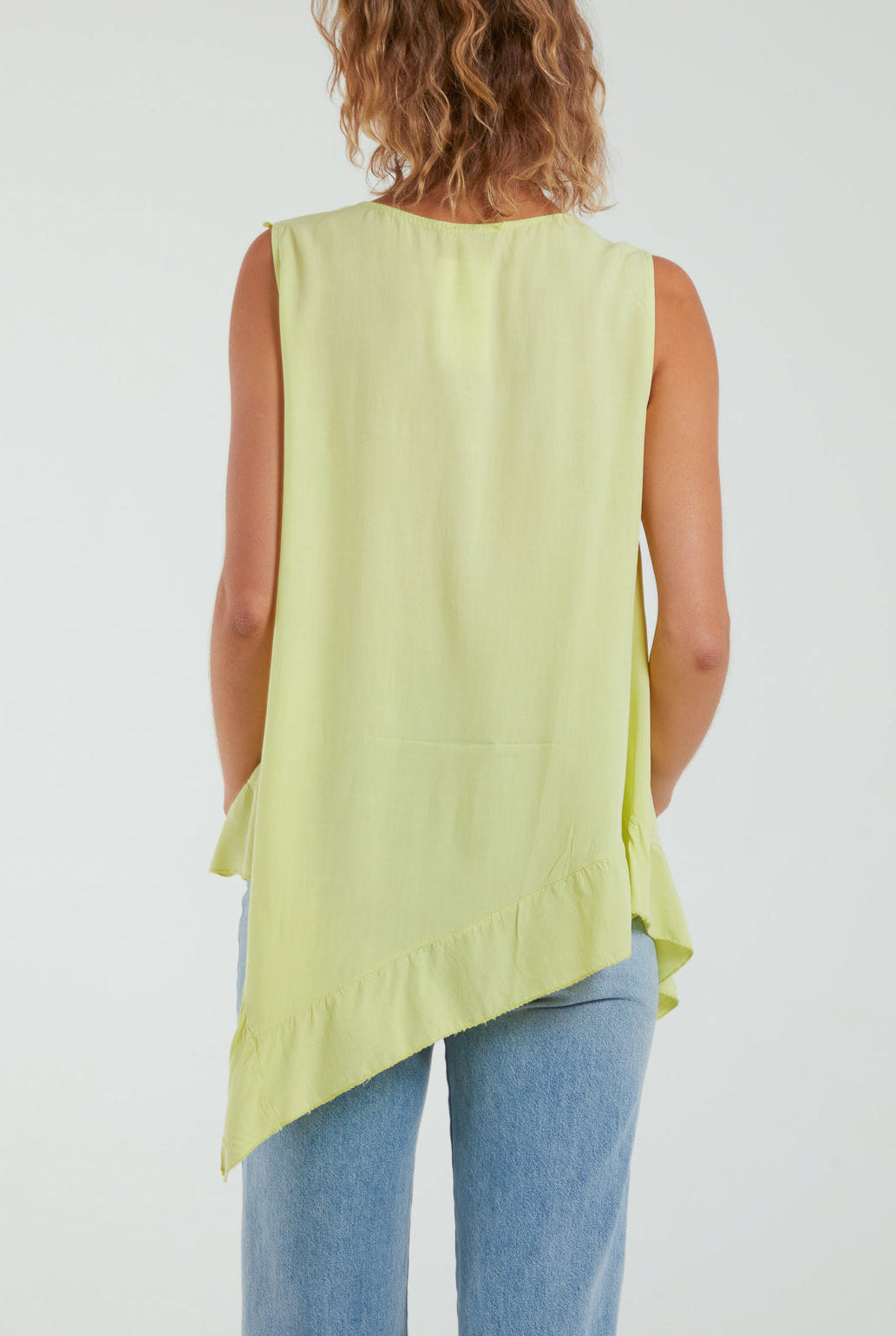 Sleeveless Asymmetric Frill Hem Necklace Top Tops WearAll