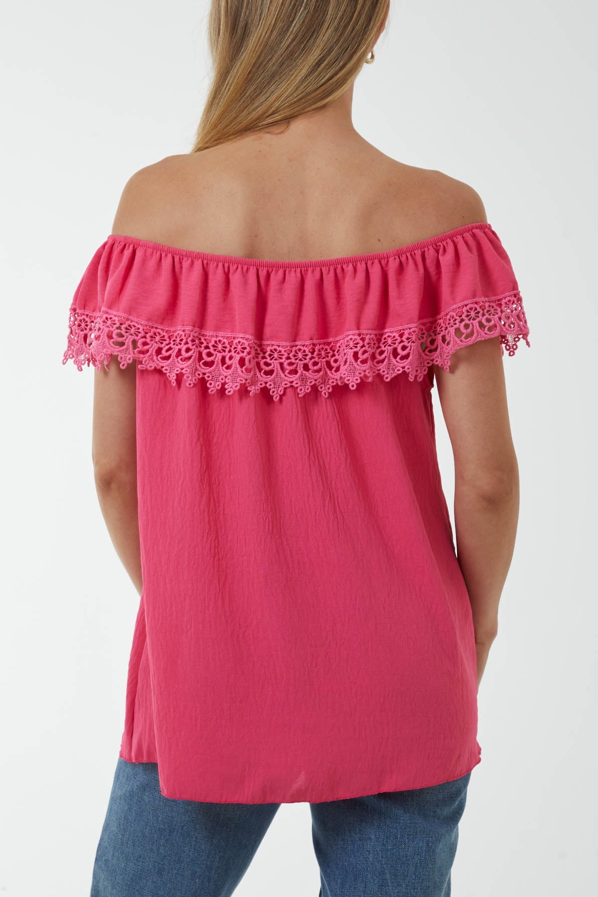 Laced Detail Frill Bardot Top Tops WearAll