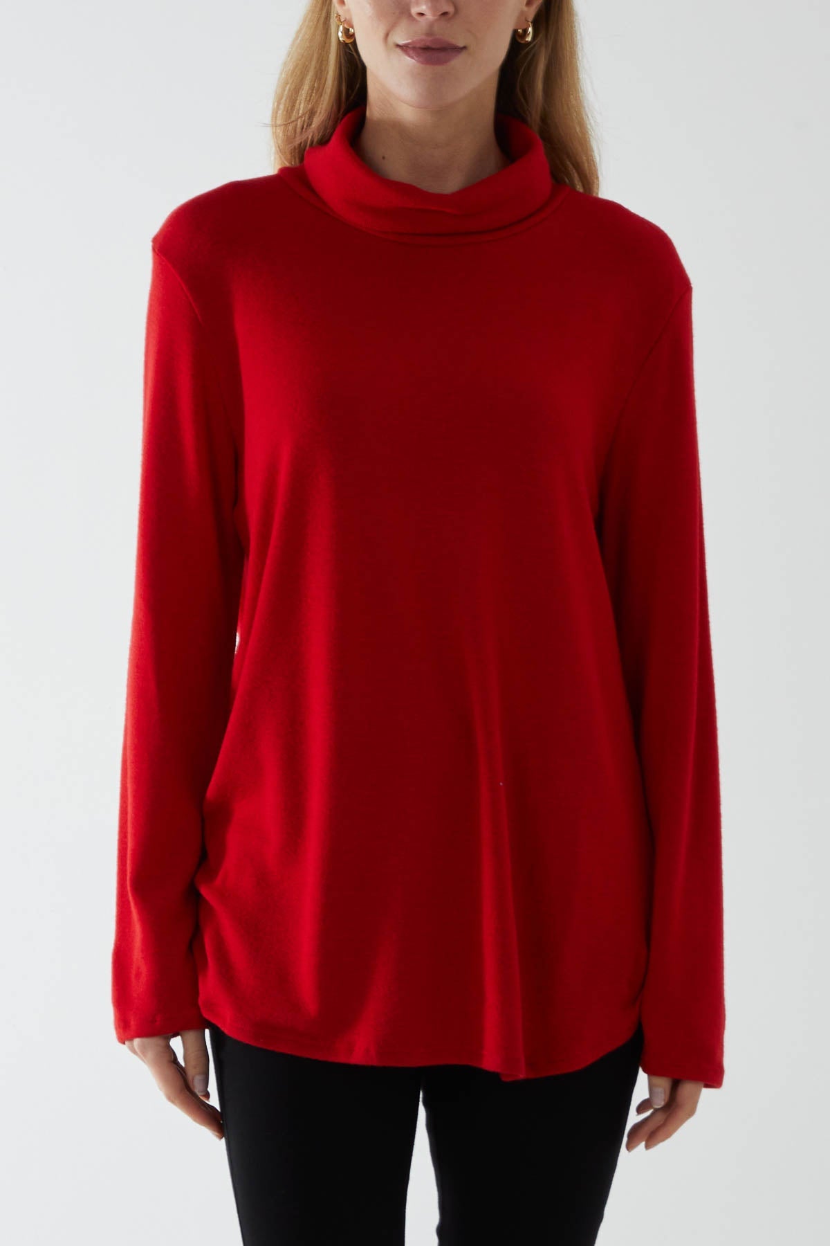 Roll Neck Fine Knit Jumper JMF1 WearAll Red One Size