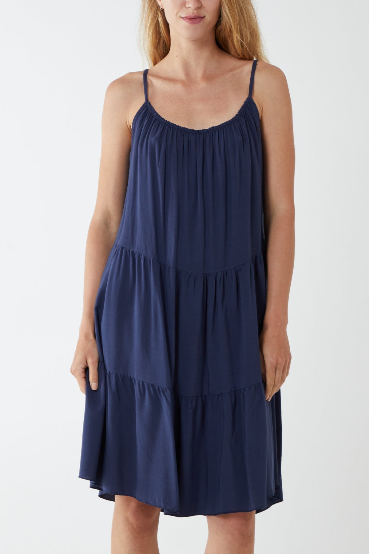 Cami Strap Tiered Smock Dress DMF2 WearAll Navy One Size