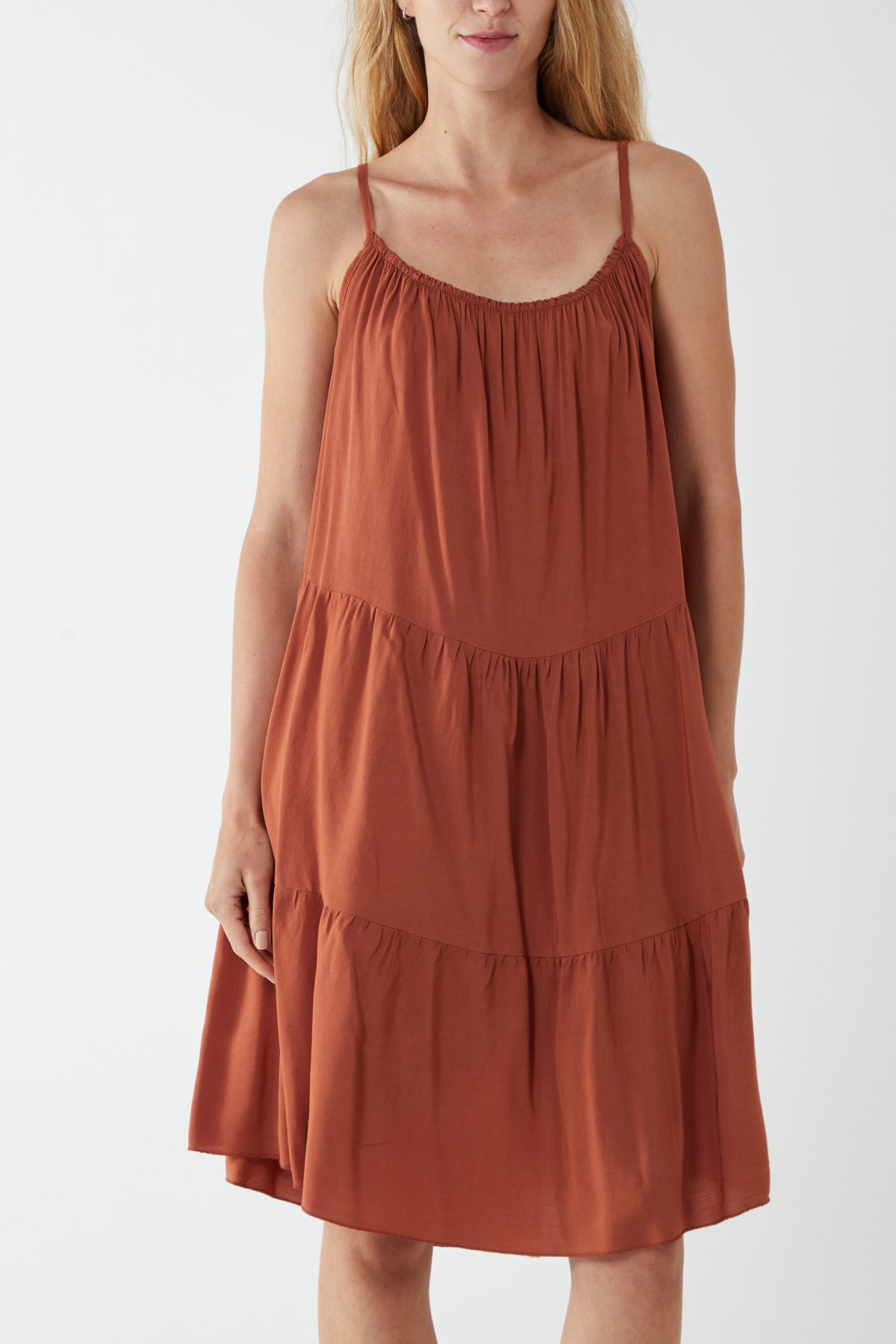 Cami Strap Tiered Smock Dress DMF2 WearAll Tan One Size