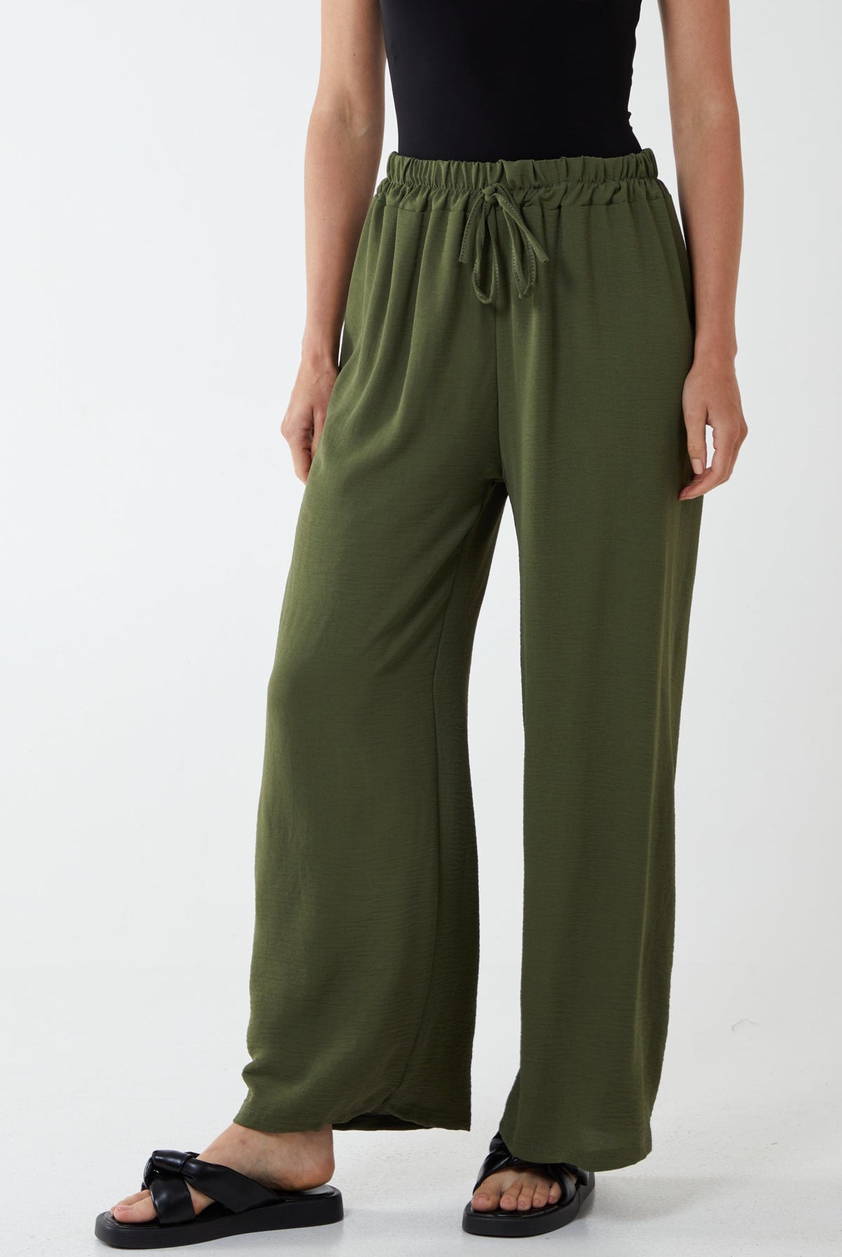 Drawstring Viscose Crepe Trouser TRS1 WearAll Khaki One Size