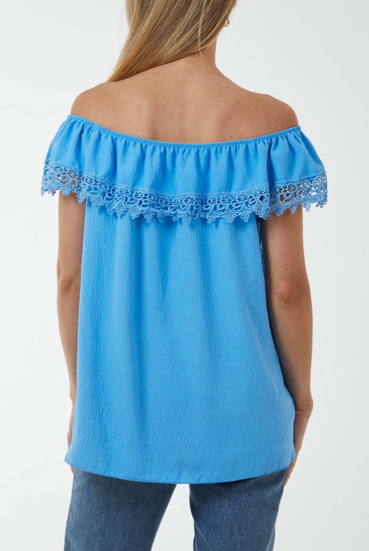 Laced Detail Frill Bardot Top Tops WearAll