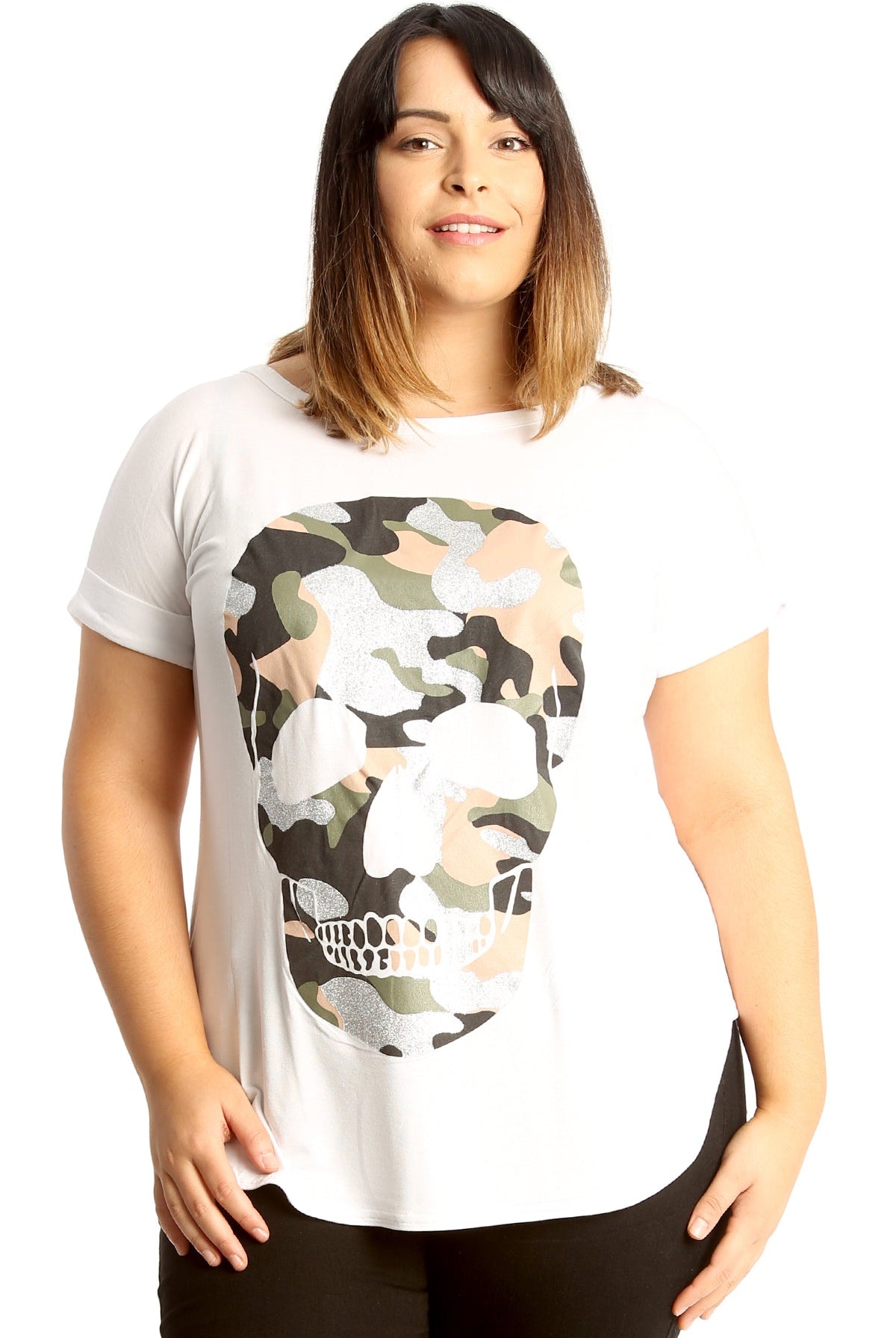 Glitter Skull Print Top Tops WearAll