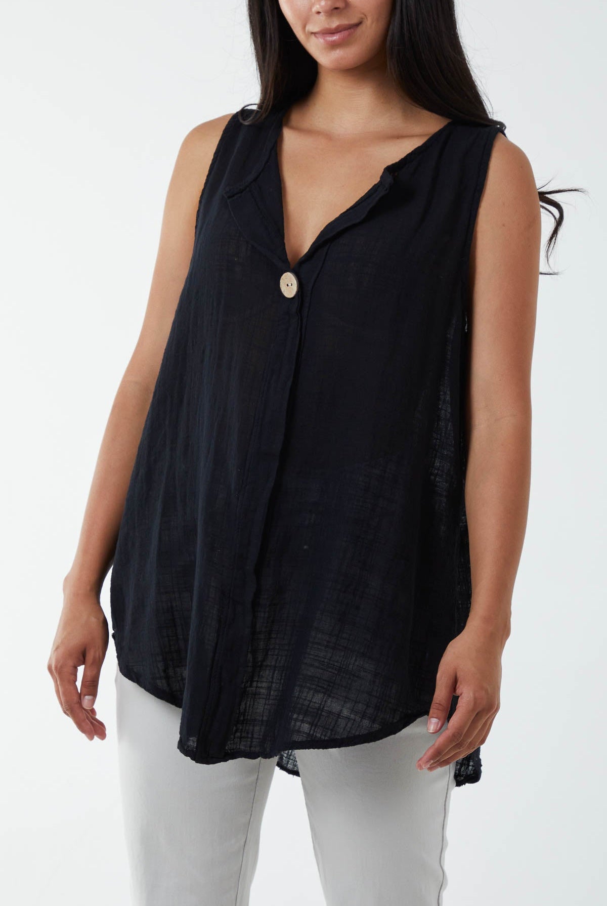 Oversized Sleeveless V-Neck Top Tops WearAll Black One Size