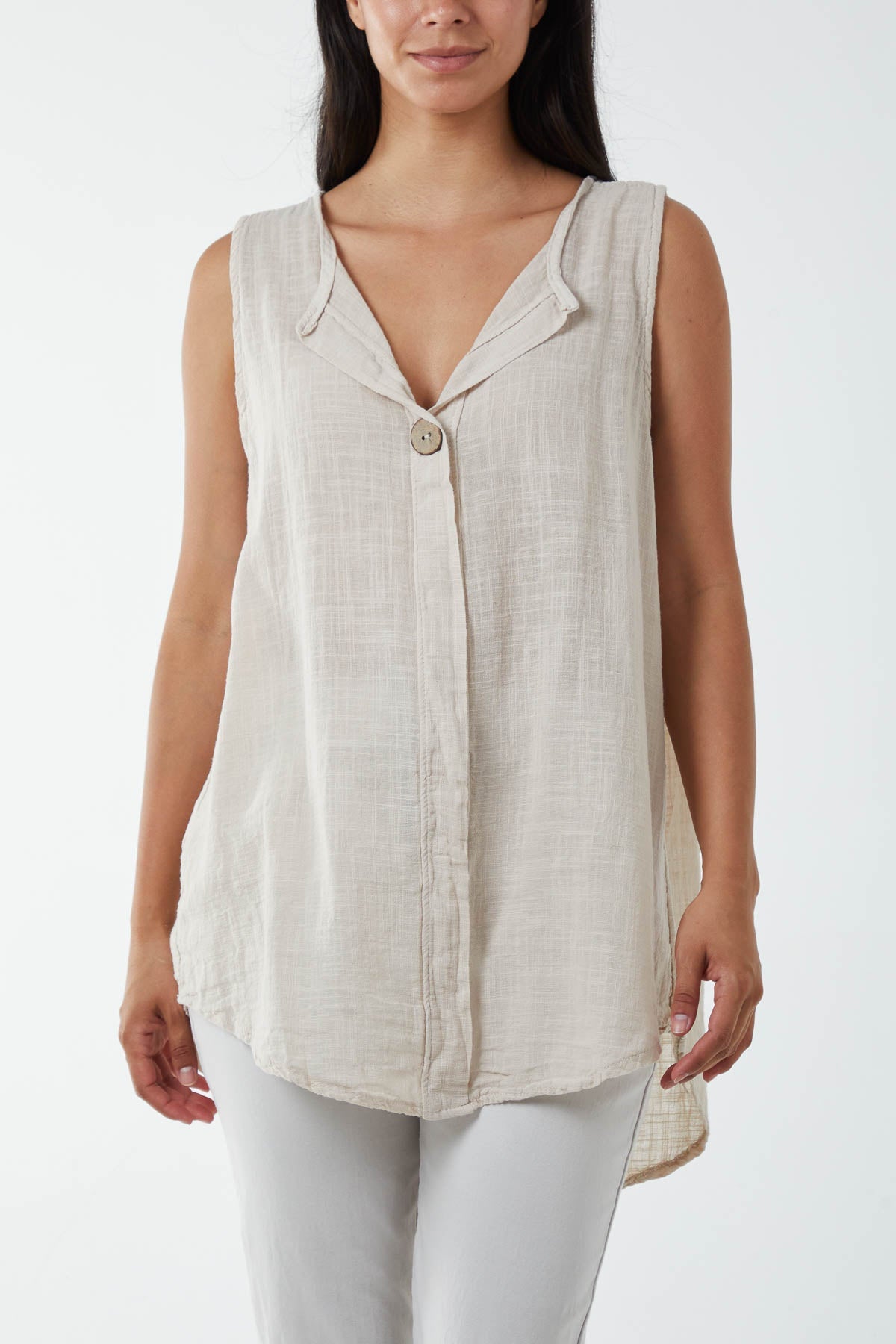 Oversized Sleeveless V-Neck Top Tops WearAll Stone One Size