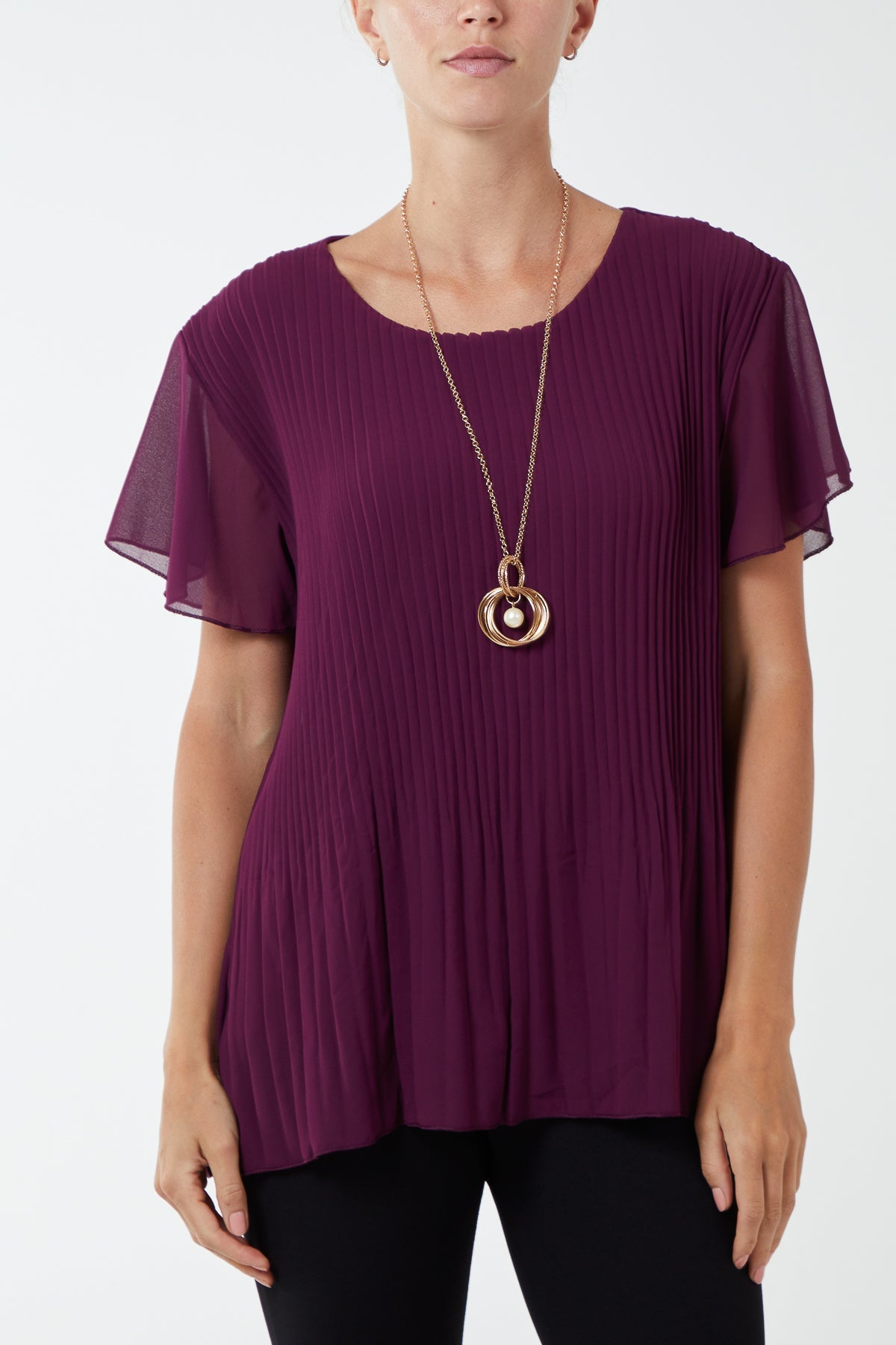 Necklace Pleated Top TOPMF2 WearAll Plum One Size