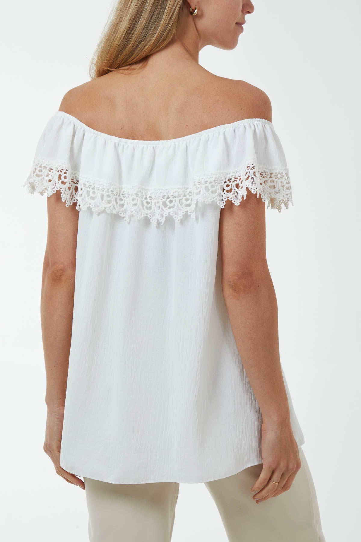 Laced Detail Frill Bardot Top Tops WearAll