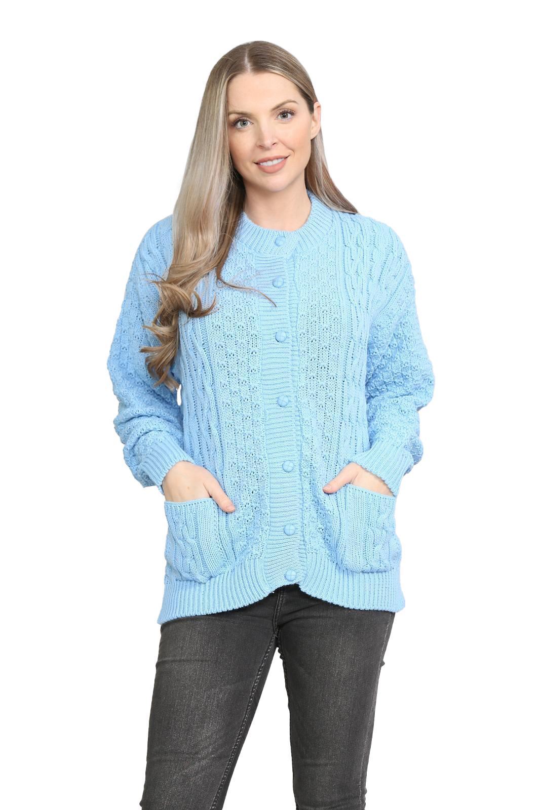 Chunky Cable Knit Long Sleeve Cardigan cardigan WearAll Sky Blue 8-10