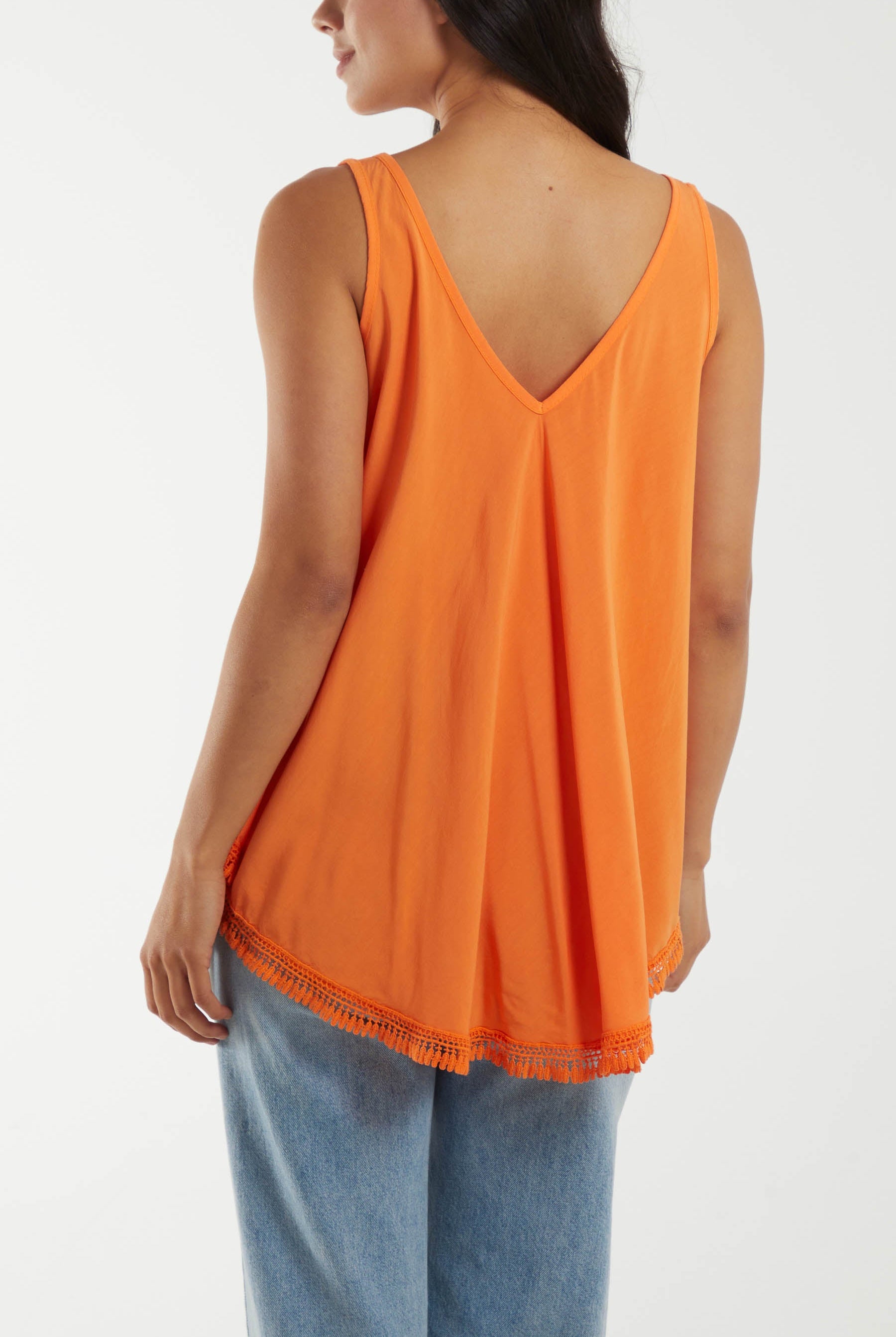 Tassel Hem V-Neck Vest Tops WearAll