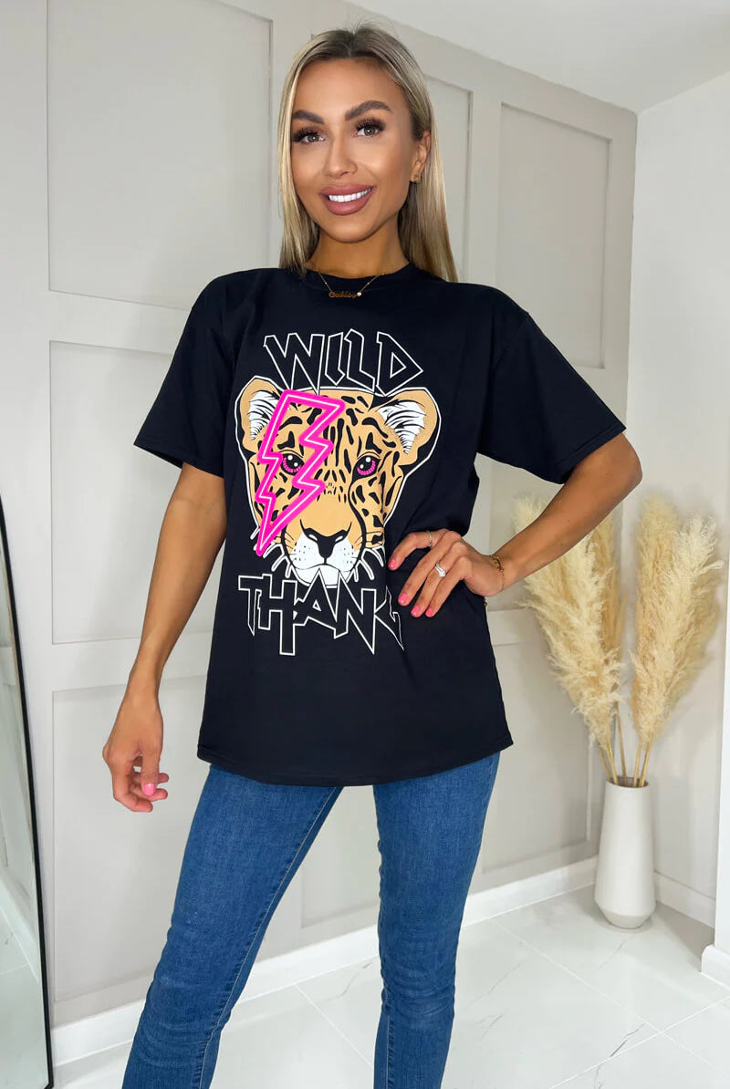 Tiger Print T-Shirt WearAll Black 16-18