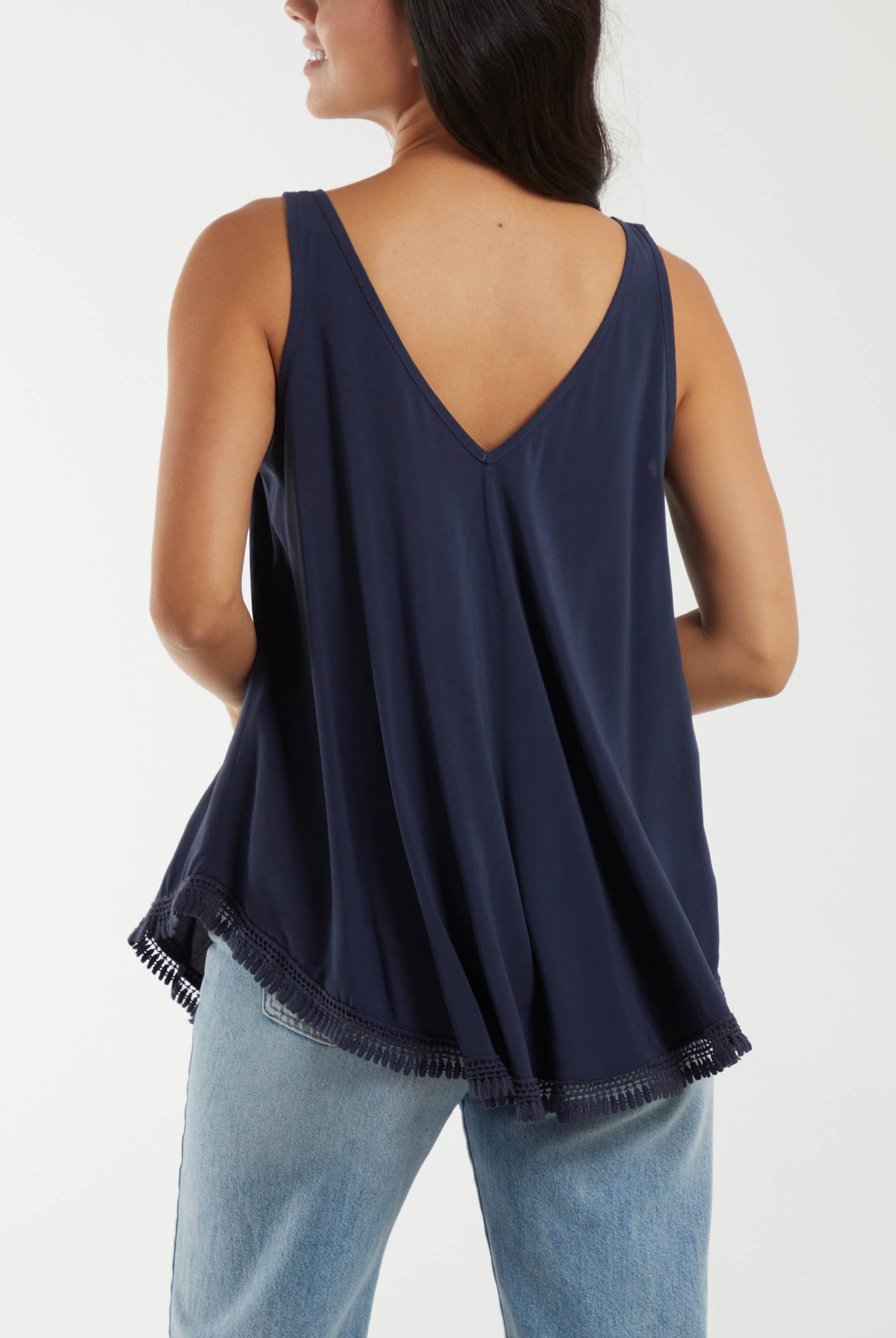 Tassel Hem V-Neck Vest Tops WearAll
