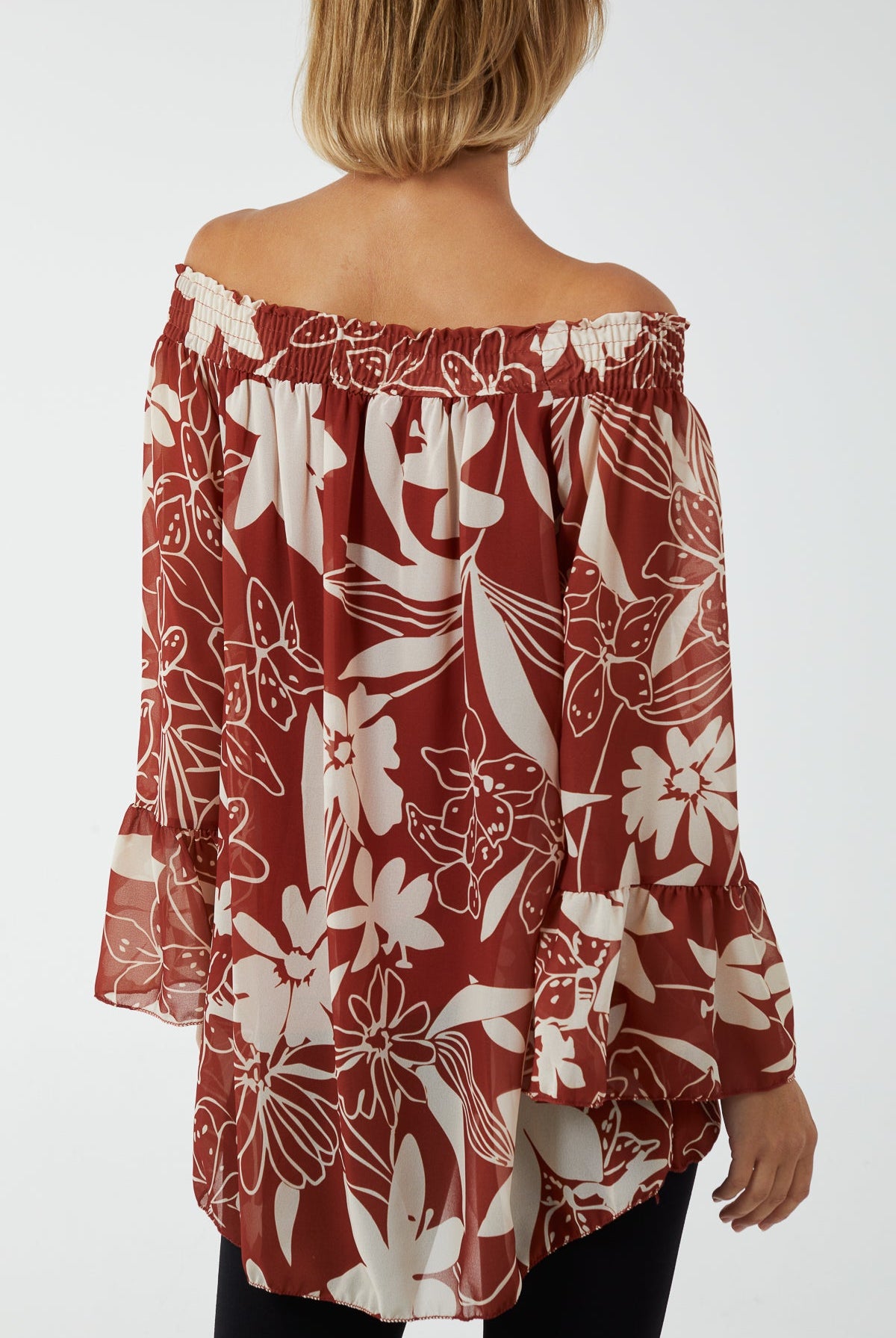 Floral Bardot Long Sleeve Blouse TOPMF2 WearAll