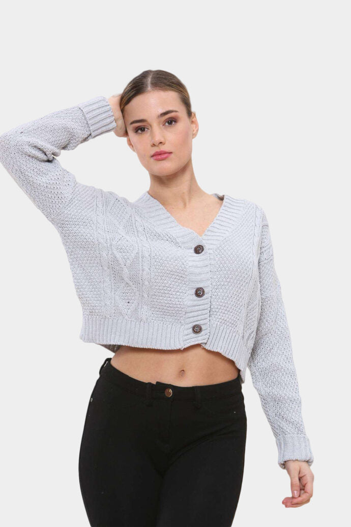 Long Sleeve Cropped Cardigan Jumper & Cardigan WearAll Silver Grey 8-10