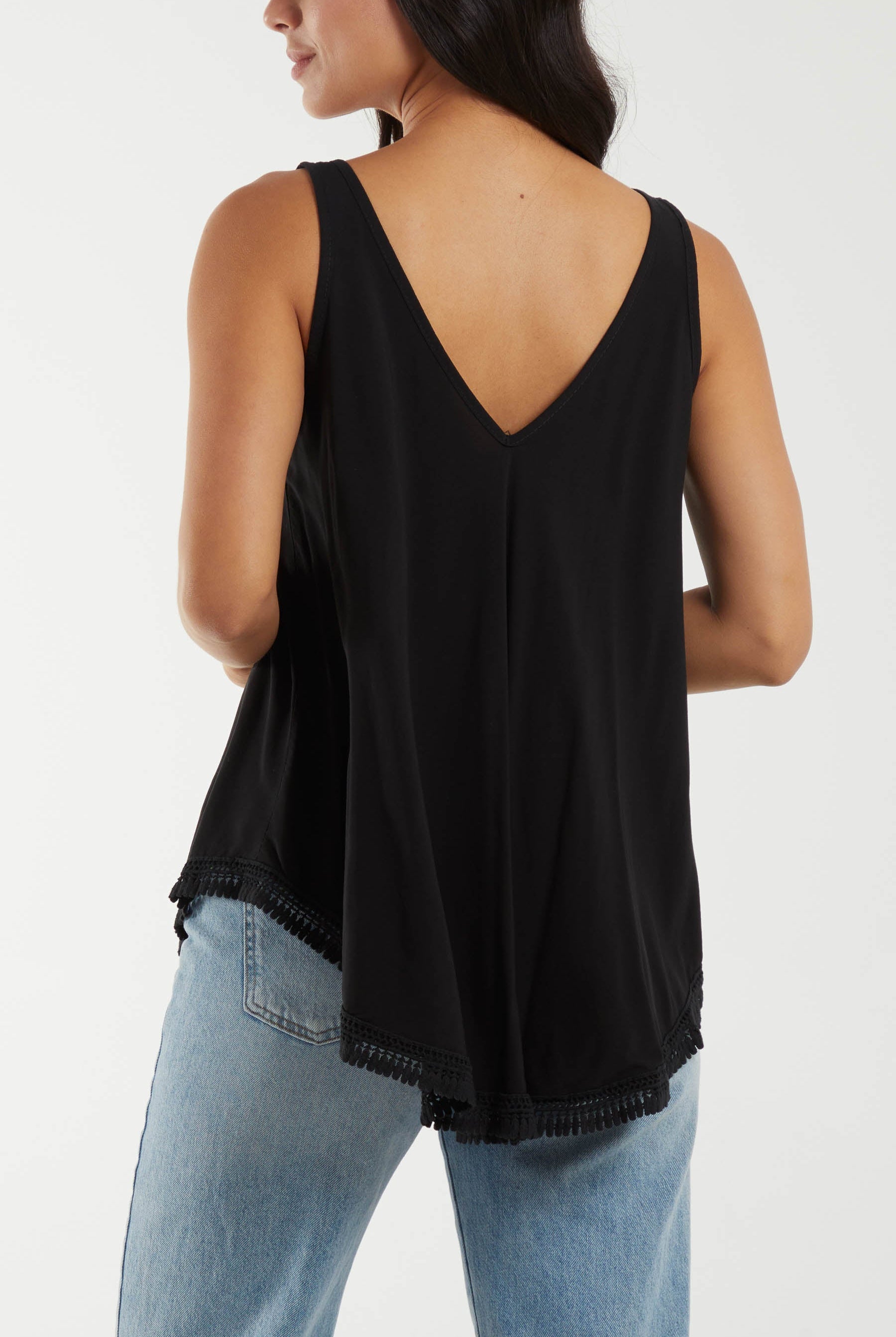 Tassel Hem V-Neck Vest Tops WearAll