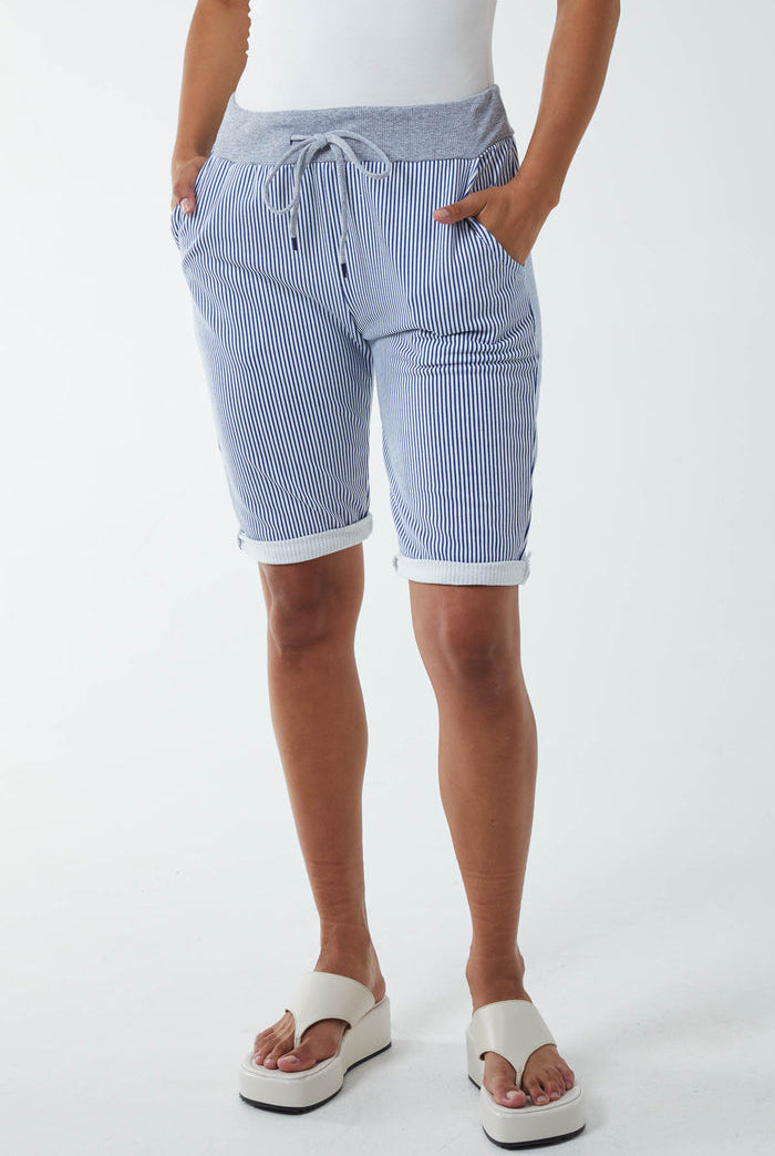 Stripe Shorts with Contrasted Waist Shorts WearAll Navy 8-10