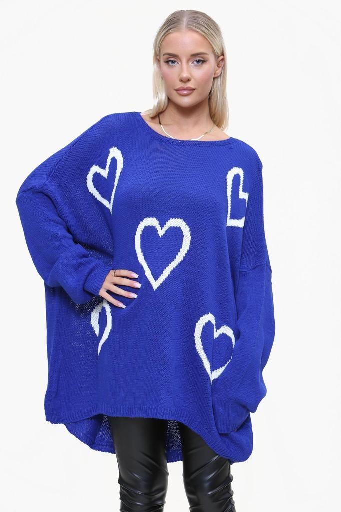 Heart Print Oversized Jumper Jumper & Cardigan WearAll Royal Blue 12-24
