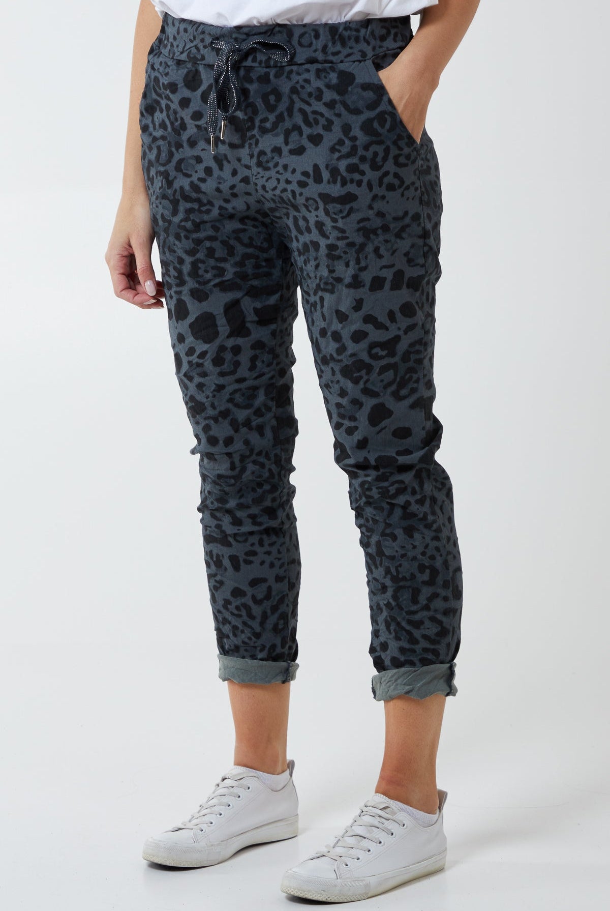 Magic Super Stretch Leopard Print Trousers LEG2 WearAll Charcoal One Size