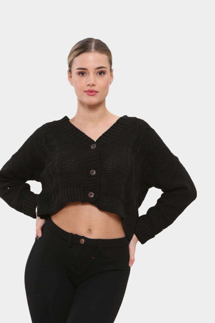 Long Sleeve Cropped Cardigan Jumper & Cardigan WearAll Black 8-10