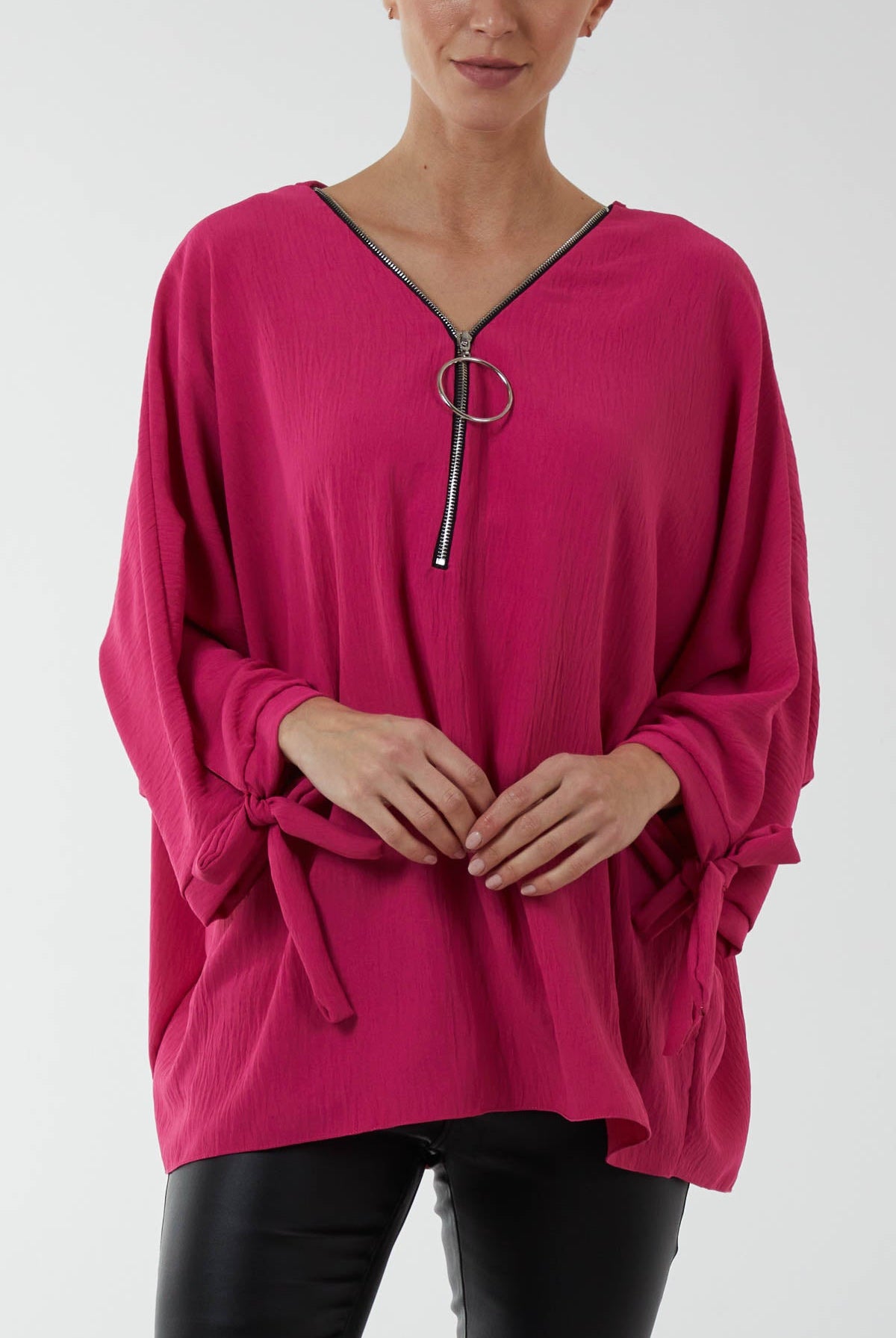 Ring Zip Tie Sleeve Blouse TOPMF2 WearAll Fuchsia One Size