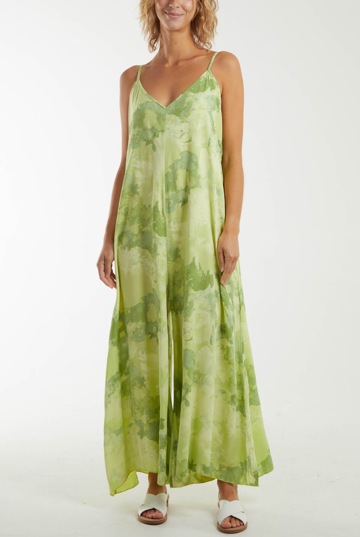 Smoky Print Cami Relaxed Fit Jumpsuit Dresses WearAll Lime One Size