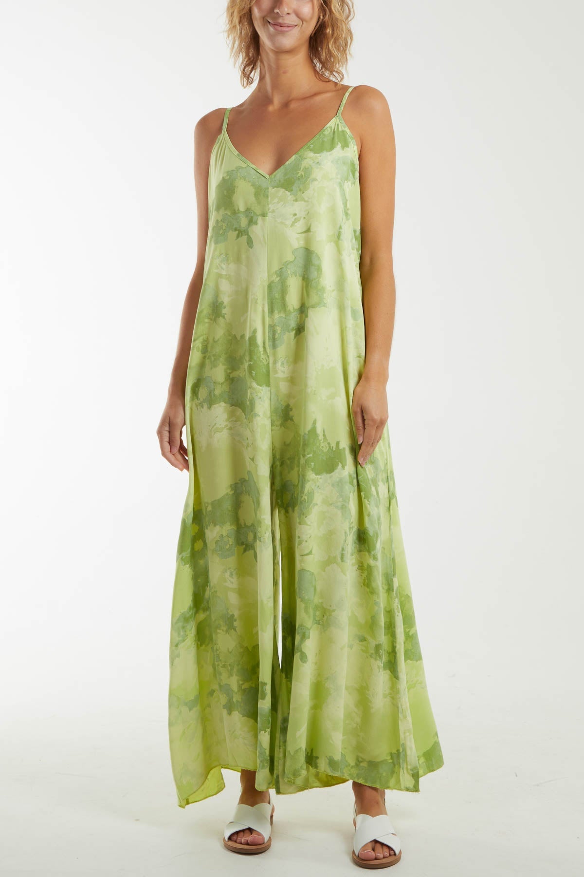 Smoky Print Cami Relaxed Fit Jumpsuit Dresses WearAll Lime One Size