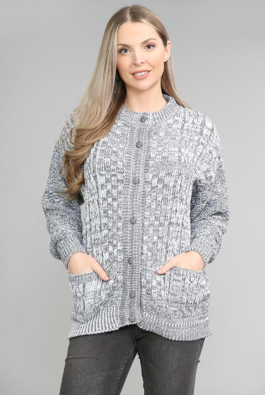 Chunky Cable Knit Long Sleeve Cardigan cardigan WearAll Marl Grey 16-18