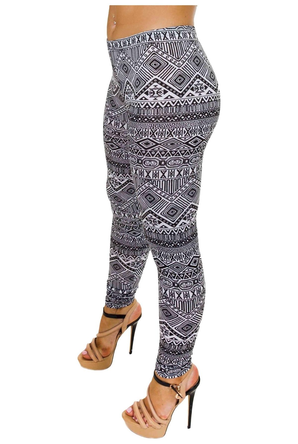 Black White Aztec Small Print Leggings Leggings WearAll