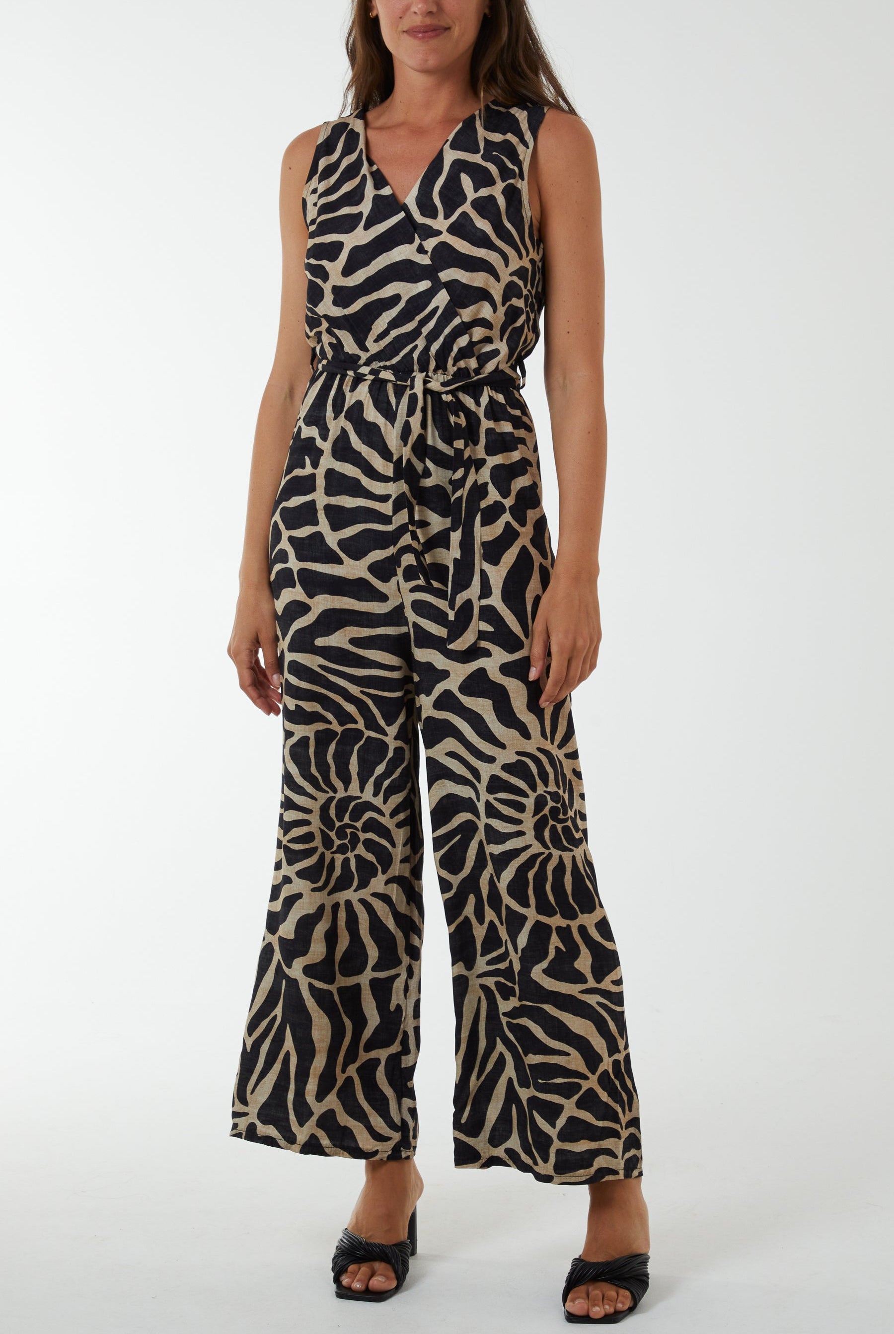 Swirl Print Sleeveless Jumpsuit Jumpsuits WearAll Black One Size