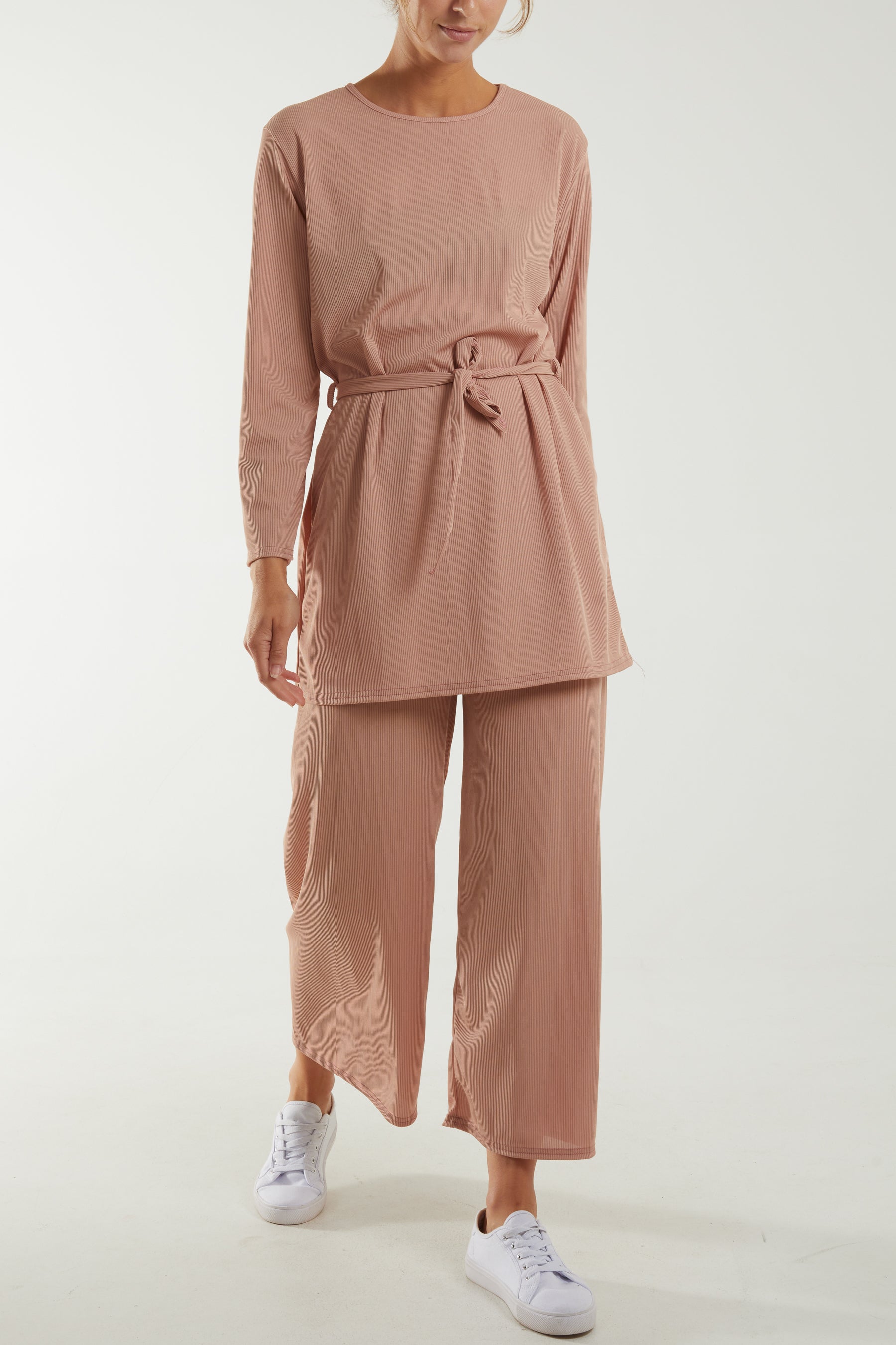 Tied Front Top & Trousers Belted Set Co-Ords WearAll Blush One Size