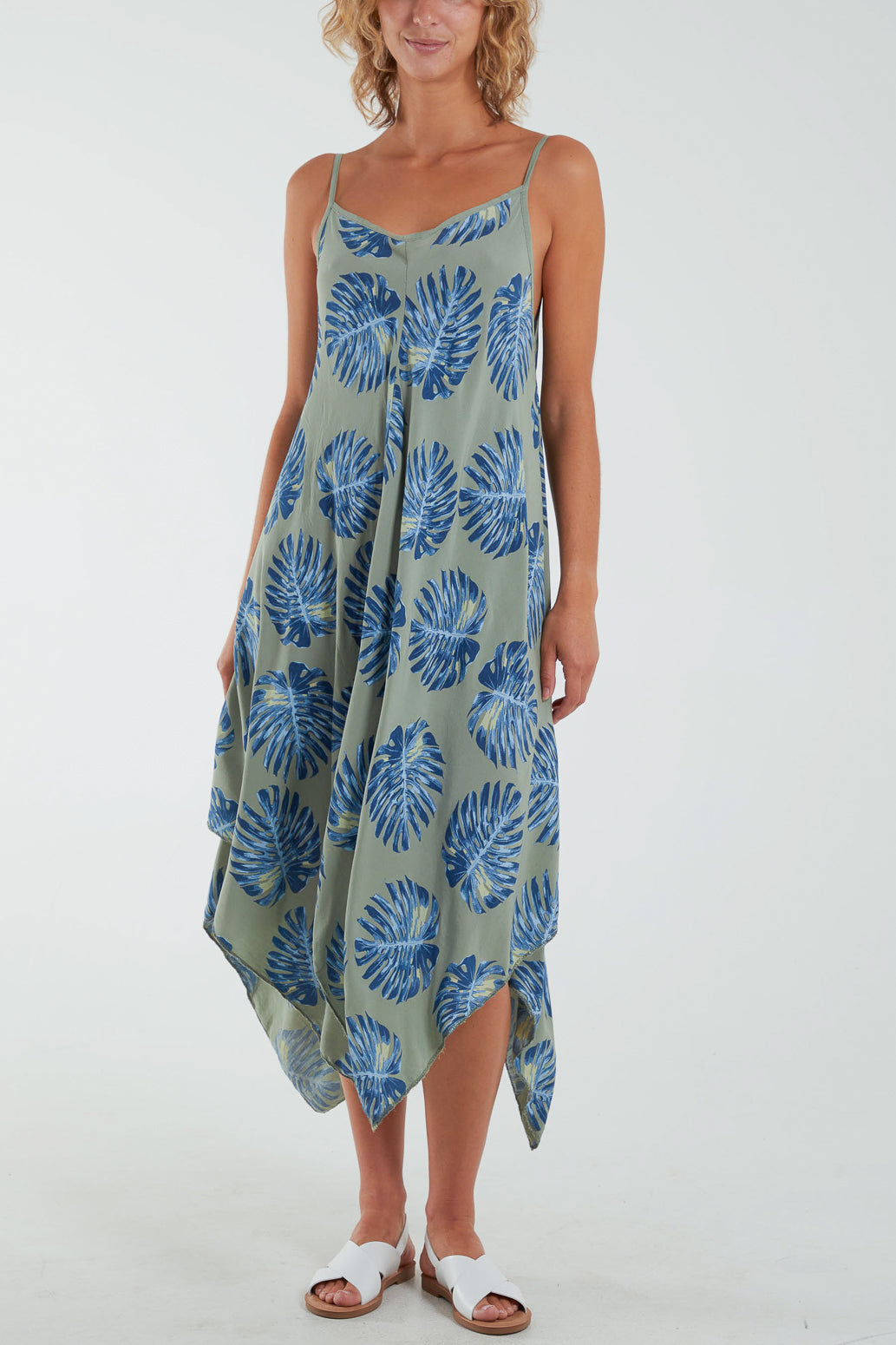 Palm Leaves Hanky Hem Cami Dress Dresses WearAll Khaki One Size