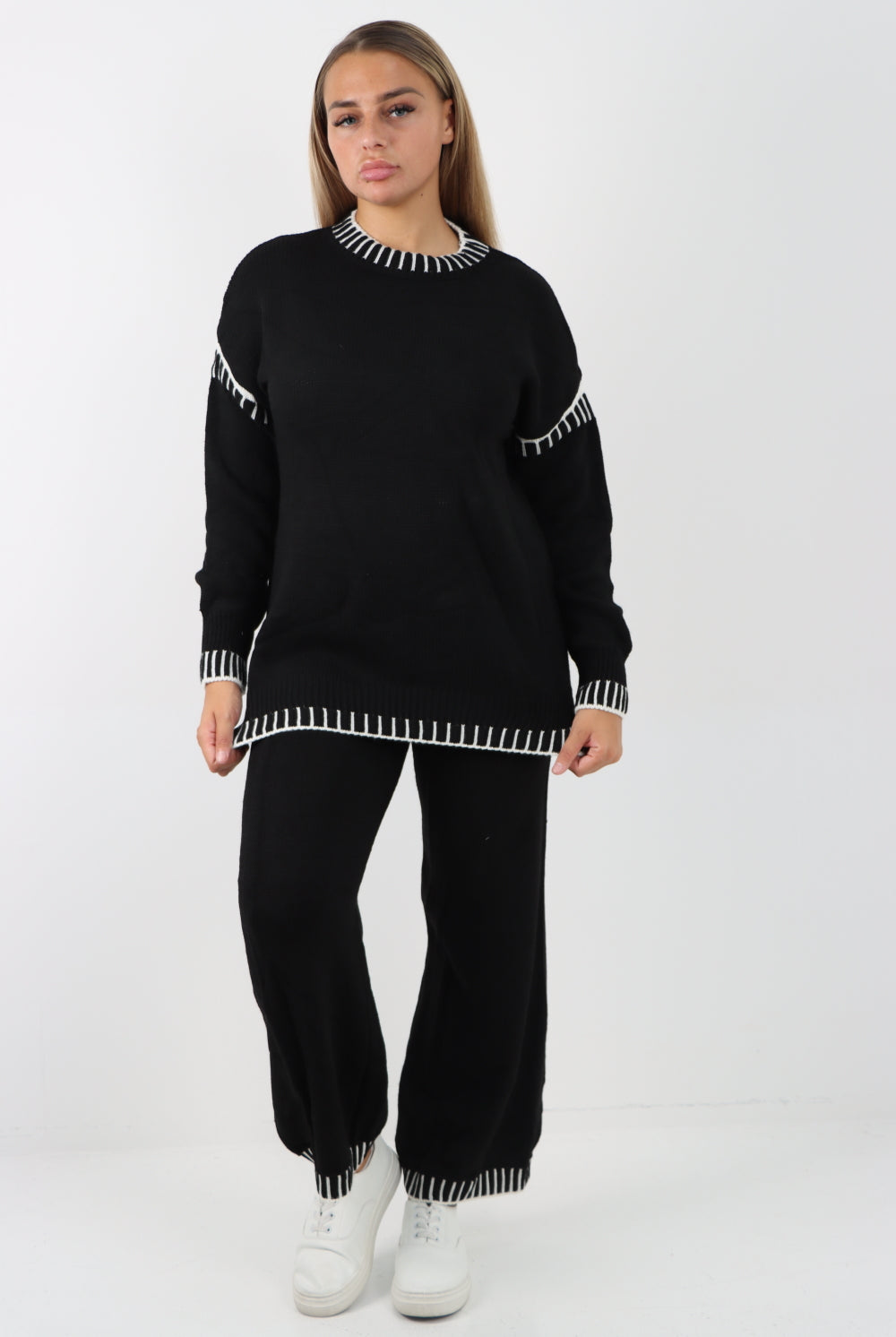 Italian Patch Knitted Co-Ord Set Tracksuit Dress WearAll Black One Size To Fit UK 8-16
