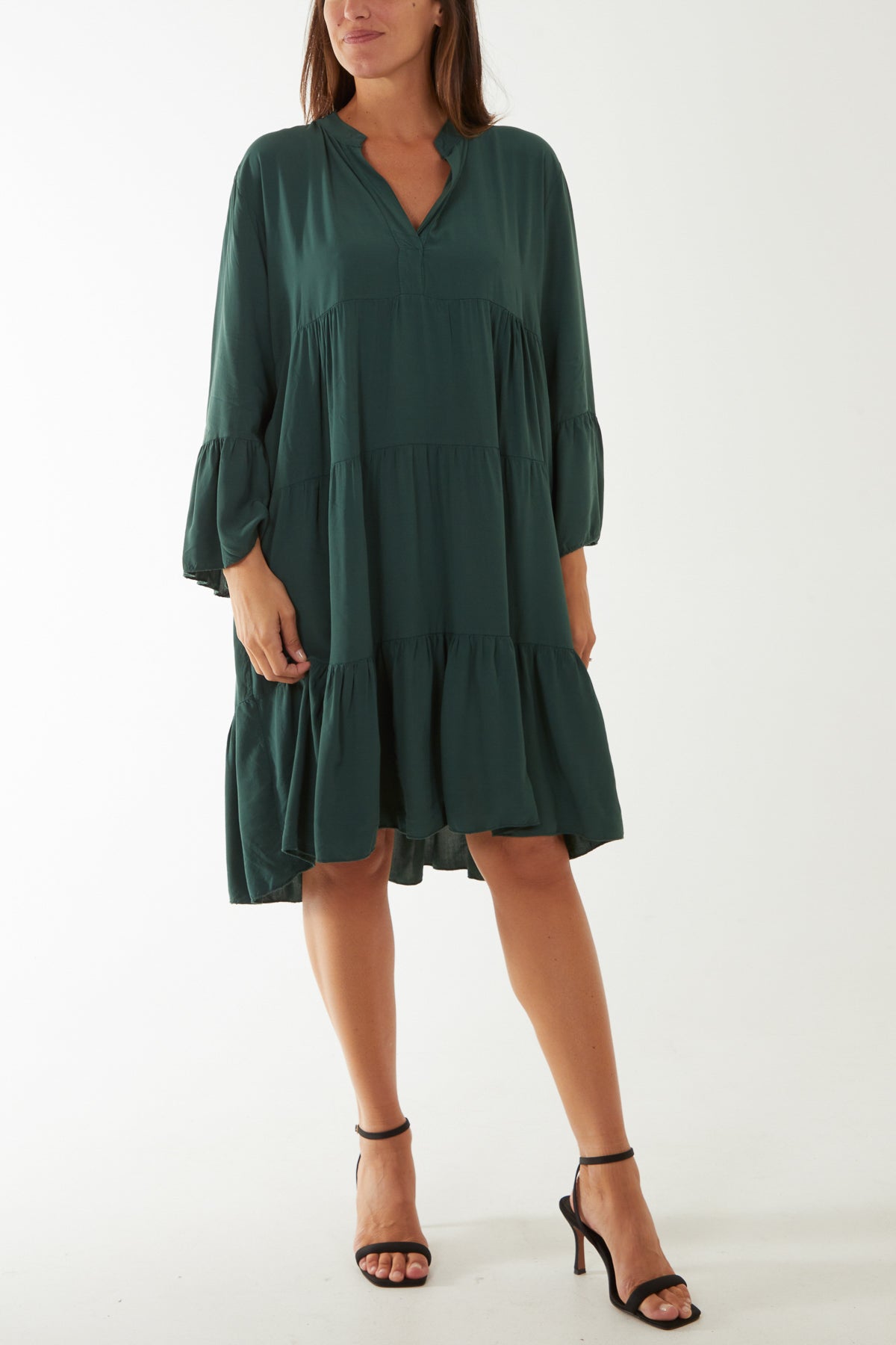 Flare Smock Dress Dress WearAll Bottle Green One Size